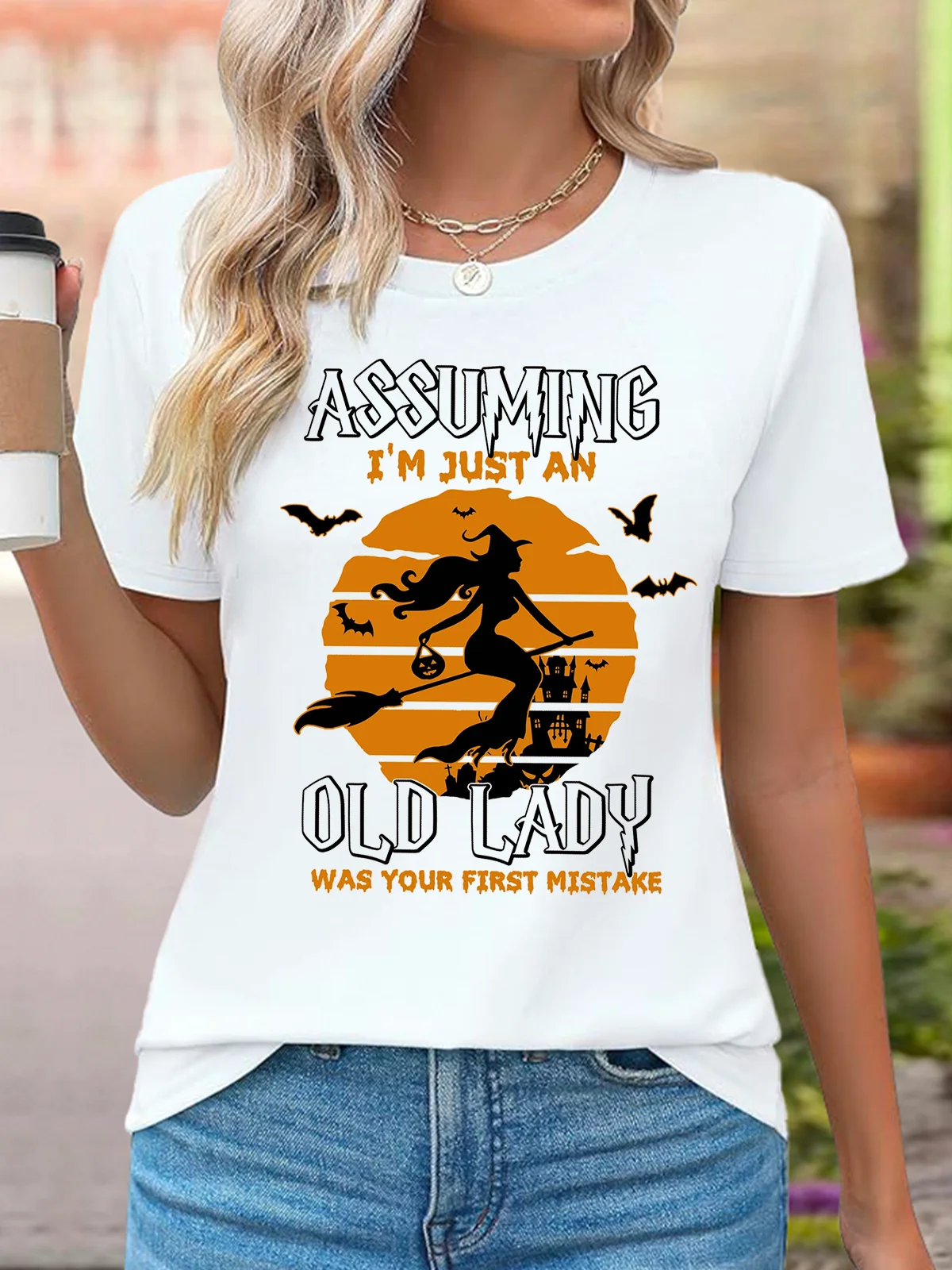 Assuming I'm Just An Old Lady Was Your First Mistake witch Halloween T-Shirt