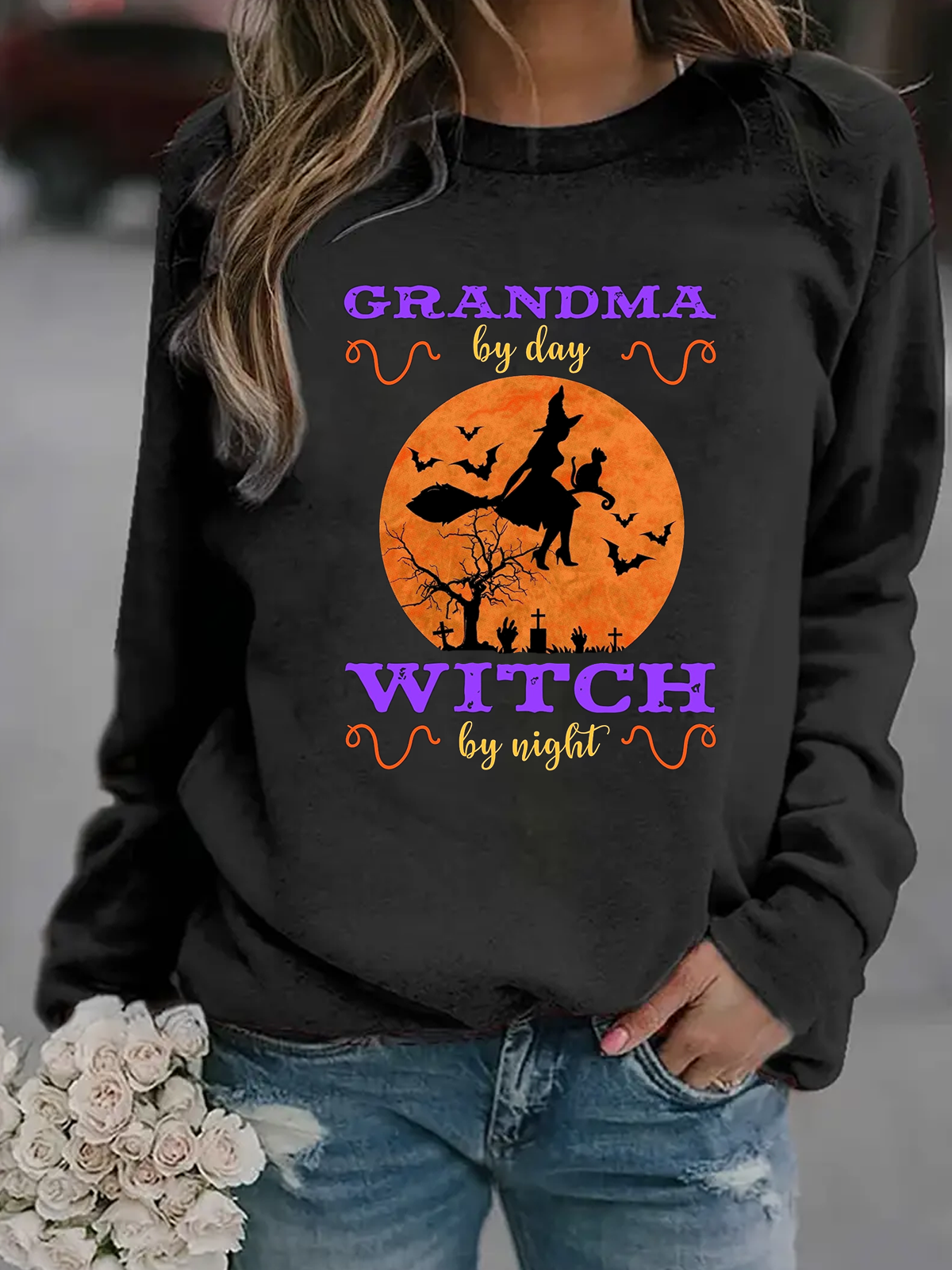 Grandma By Day Witch By Night witch Halloween Sweatshirt