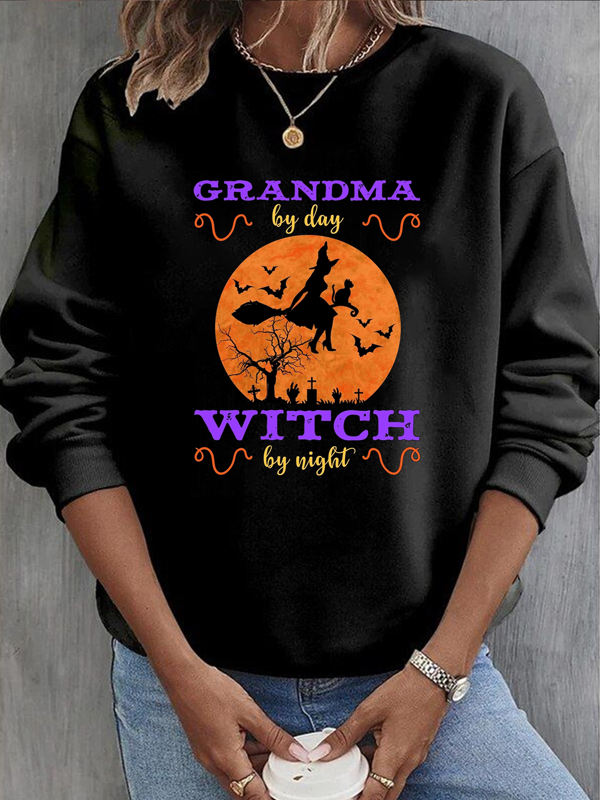 Grandma By Day Witch By Night witch Halloween Sweatshirt