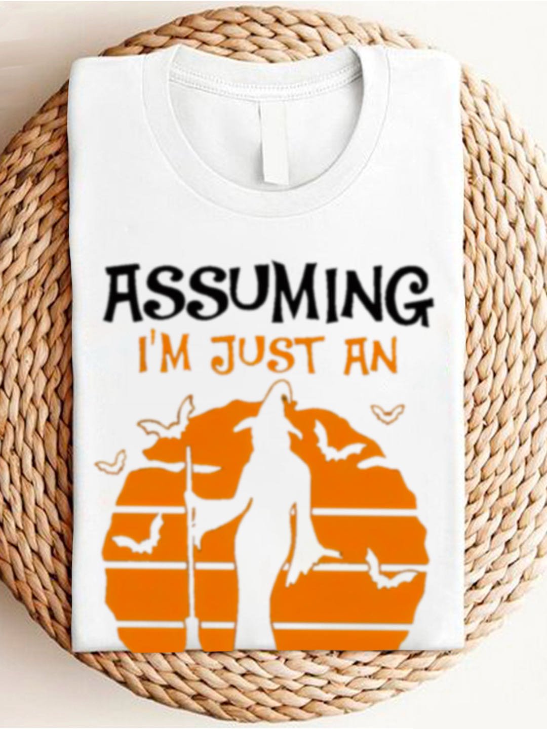 Assuming Im Just An Old Lady Print Crew Neck witch	Halloween T-Shirt