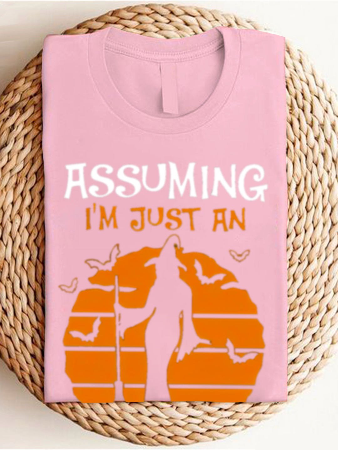 Assuming Im Just An Old Lady Print Crew Neck witch	Halloween T-Shirt