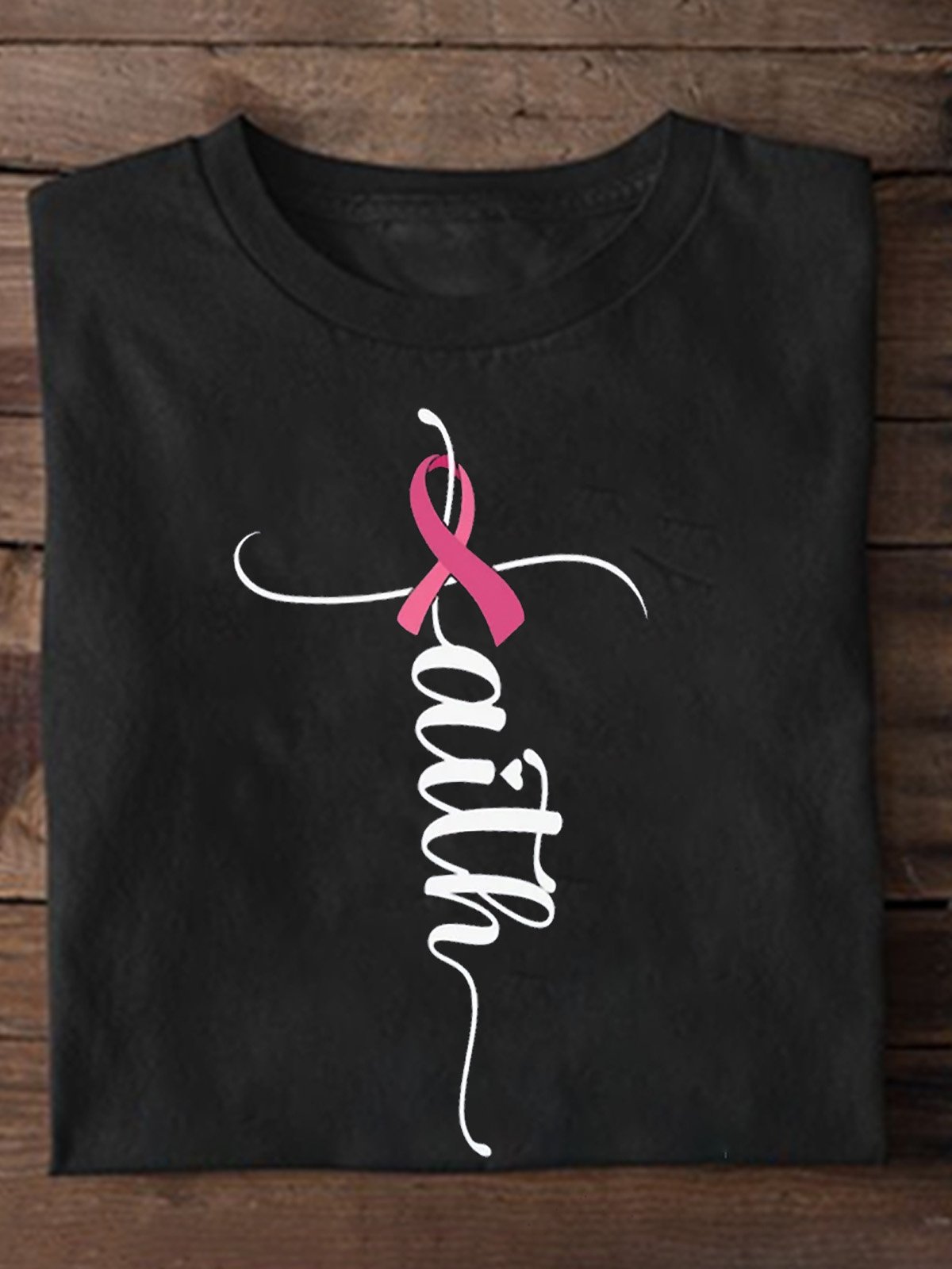 Crew Neck Casual Breast Cancer T-Shirt