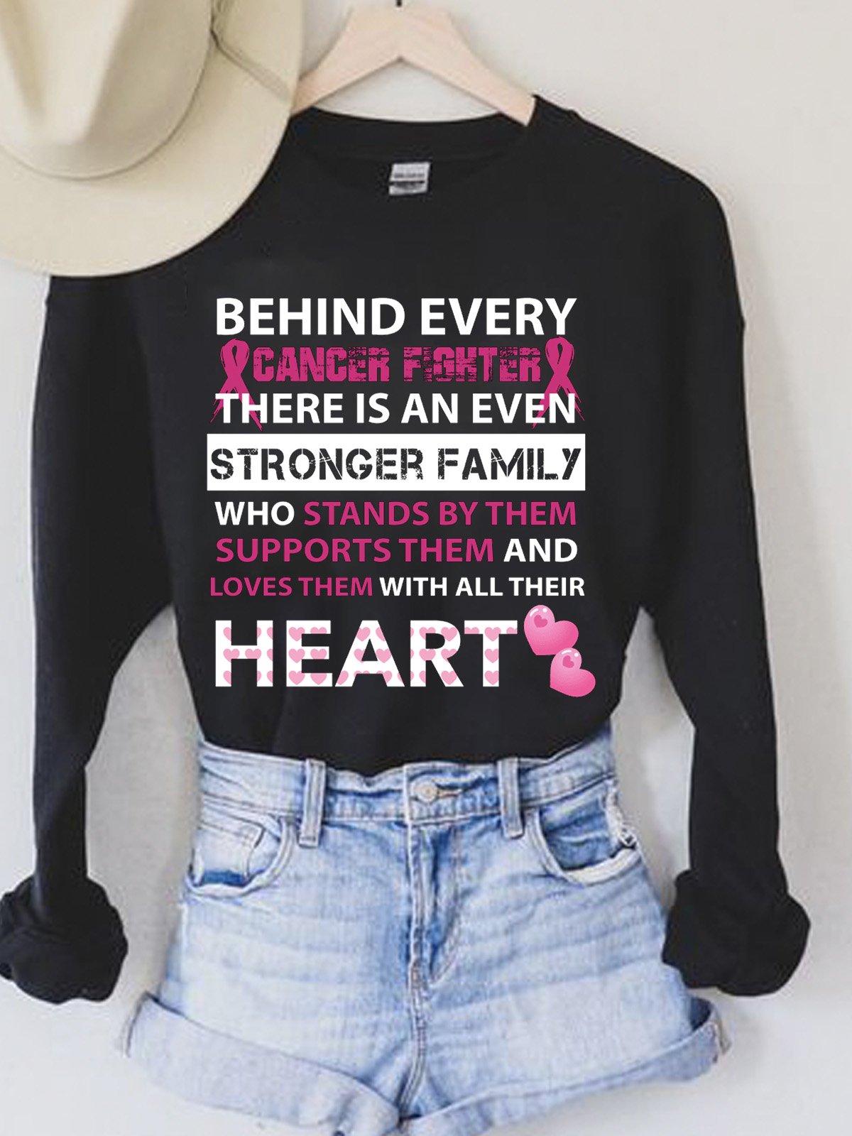 behind every breast cancer fighter is stronger family Breast Cancer T-Shirt