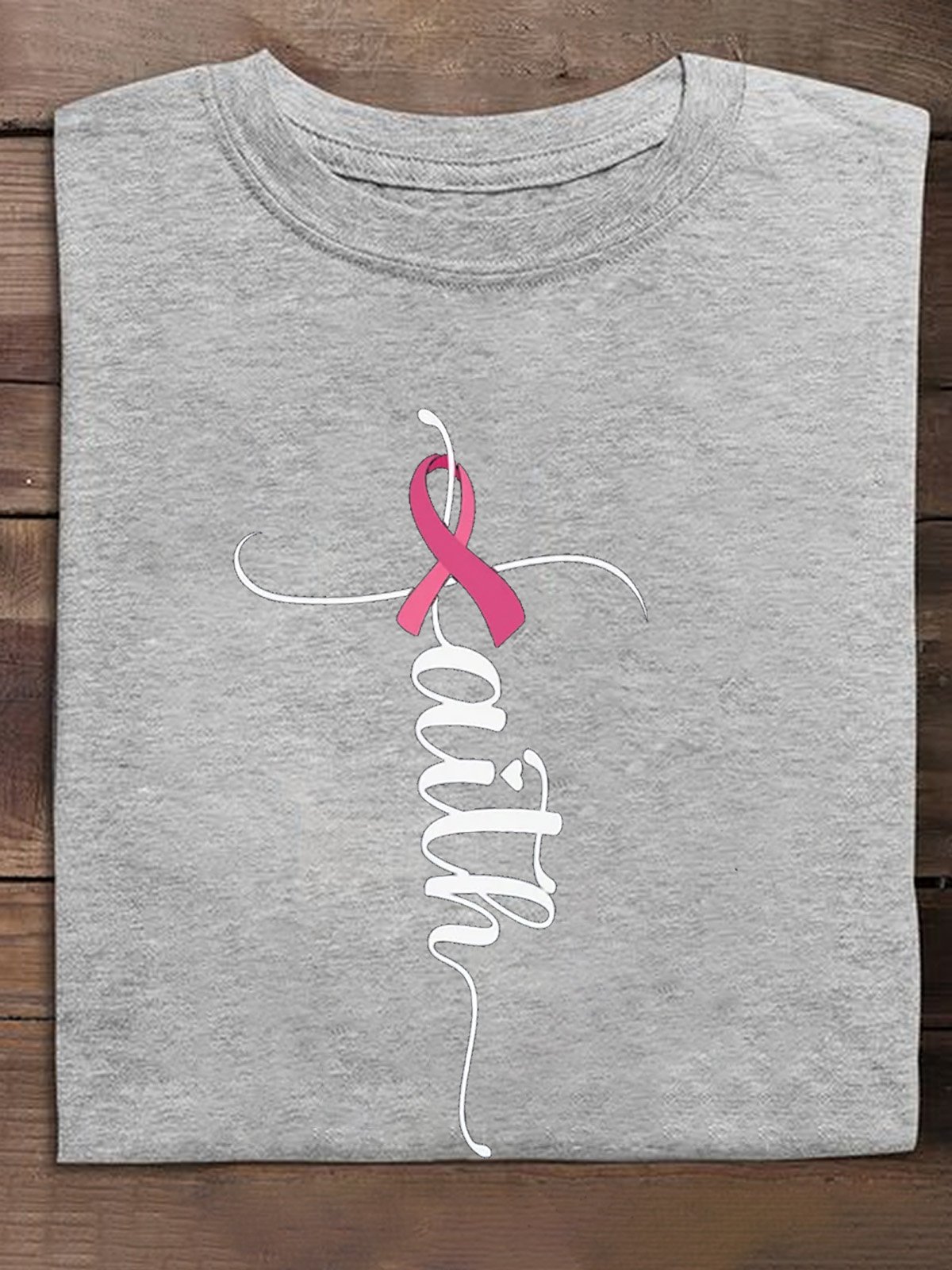 Crew Neck Casual Breast Cancer T-Shirt