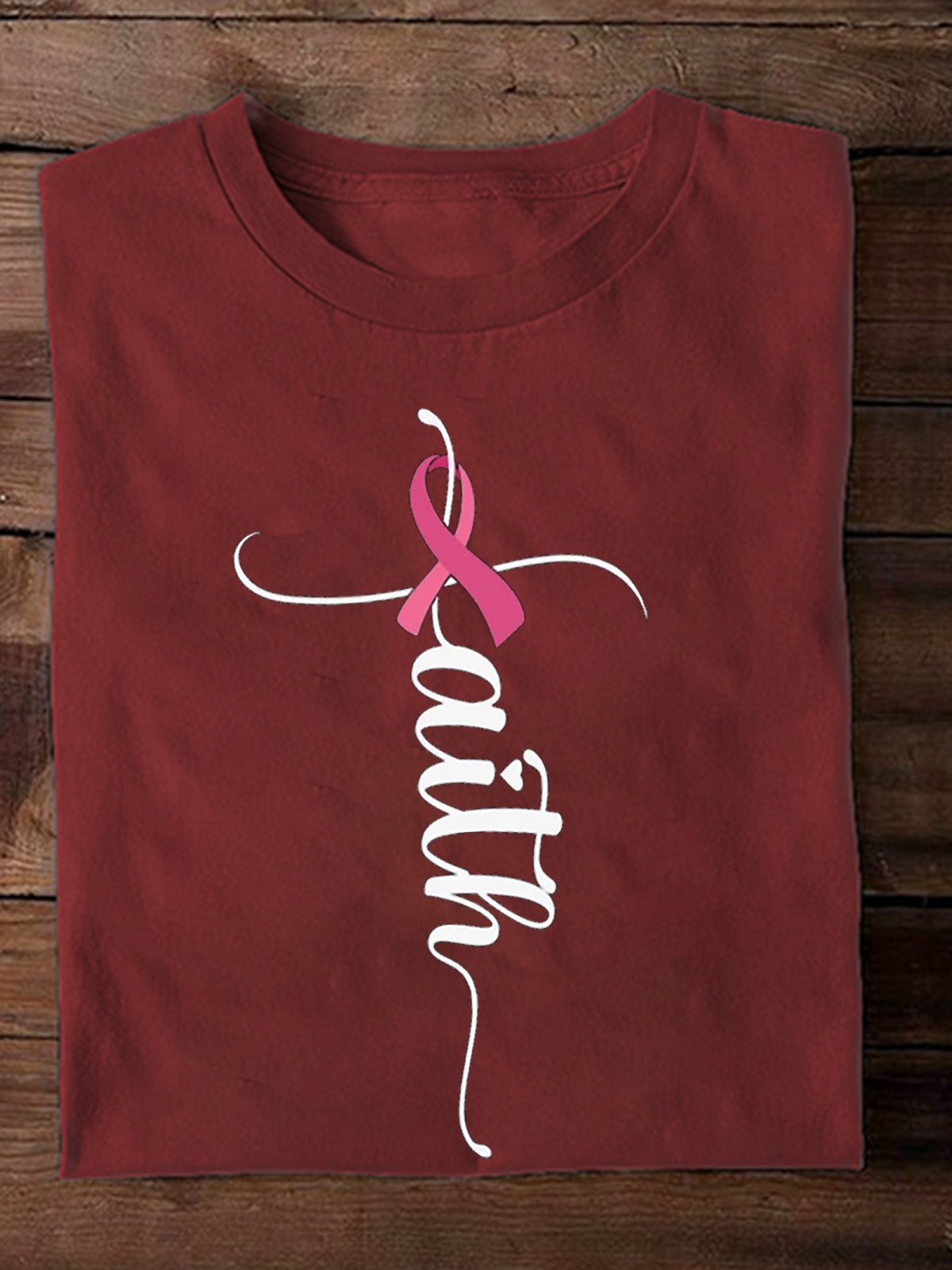 Crew Neck Casual Breast Cancer T-Shirt