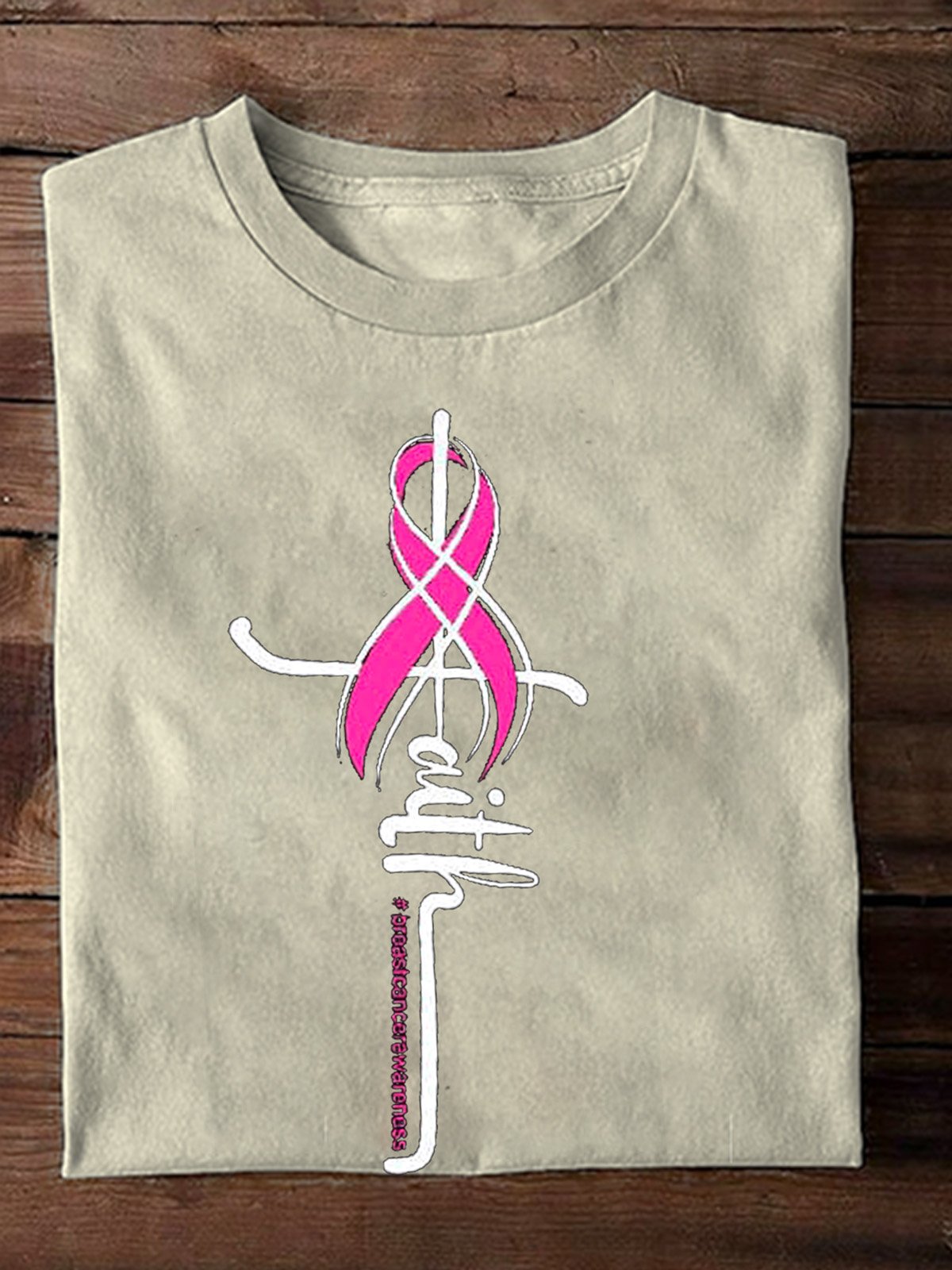 Casual Crew Neck Cotton Breast Cancer T-Shirt