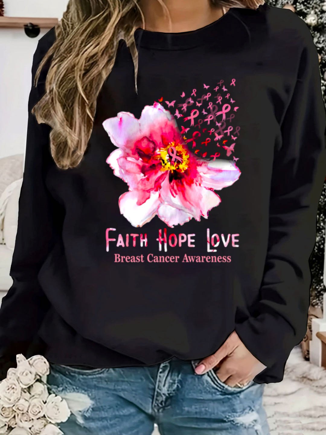 Faith Hope Love Breast Cancer awareness Breast Cancer Sweatshirt