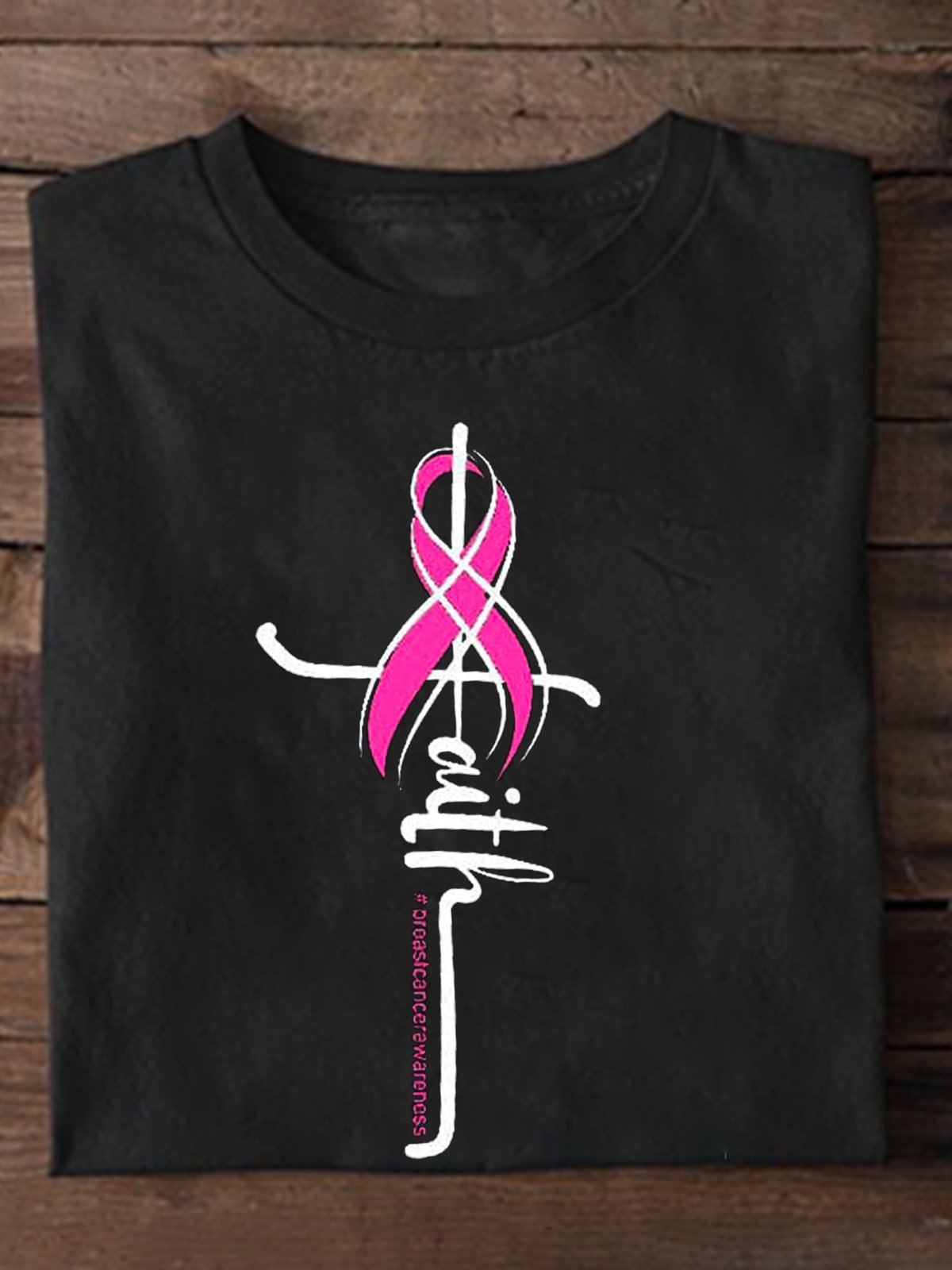 Casual Crew Neck Cotton Breast Cancer T-Shirt