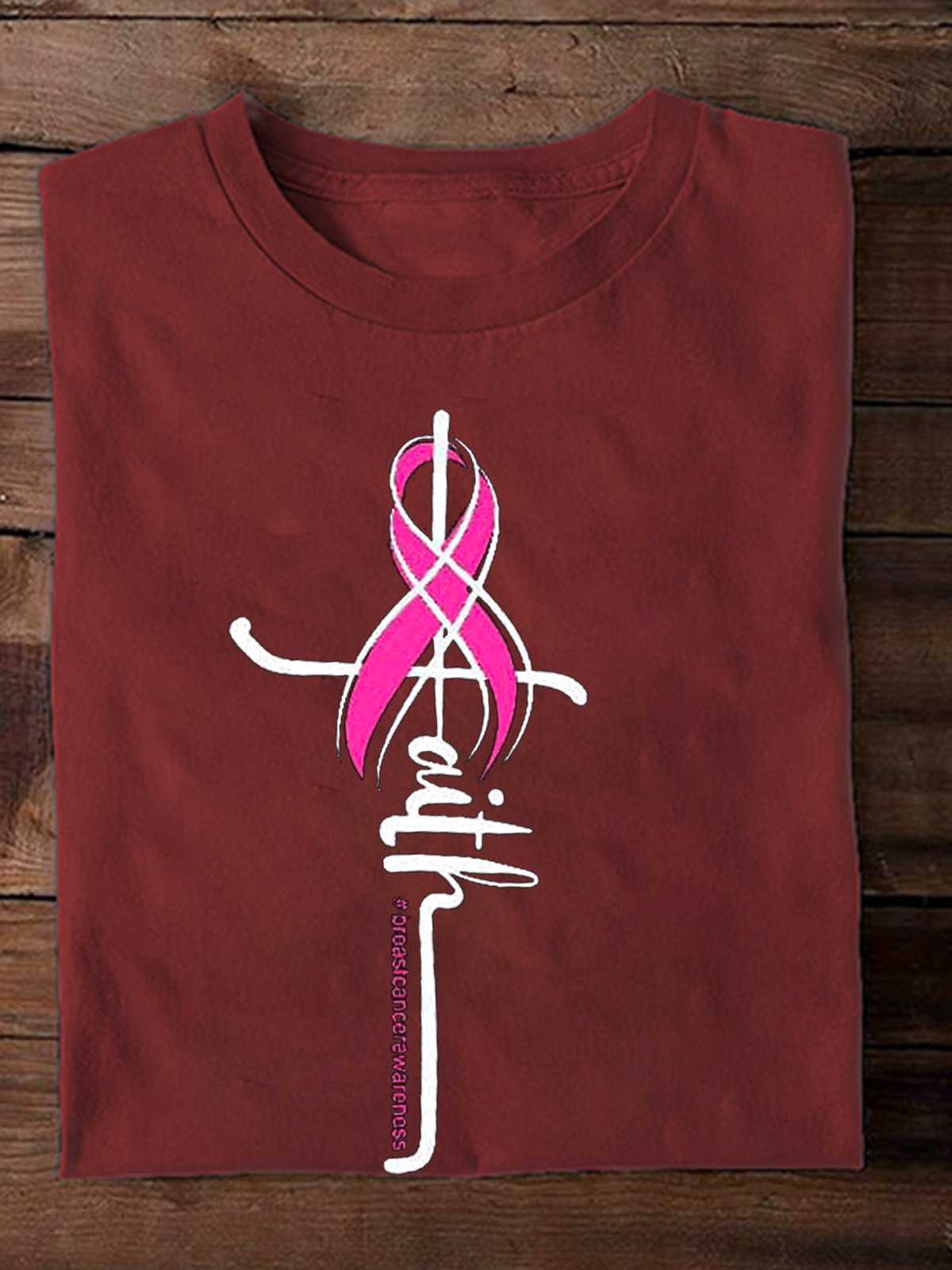 Casual Crew Neck Cotton Breast Cancer T-Shirt