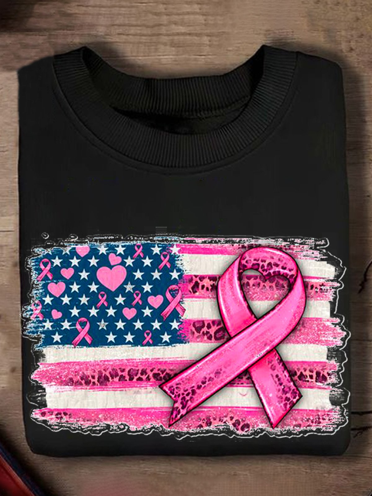 Casual Striped Breast Cancer Sweatshirt