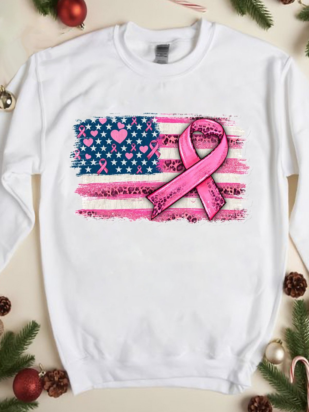 Casual Striped Breast Cancer Sweatshirt