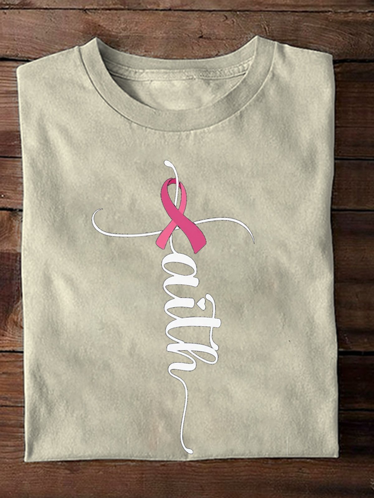 Crew Neck Casual Breast Cancer T-Shirt