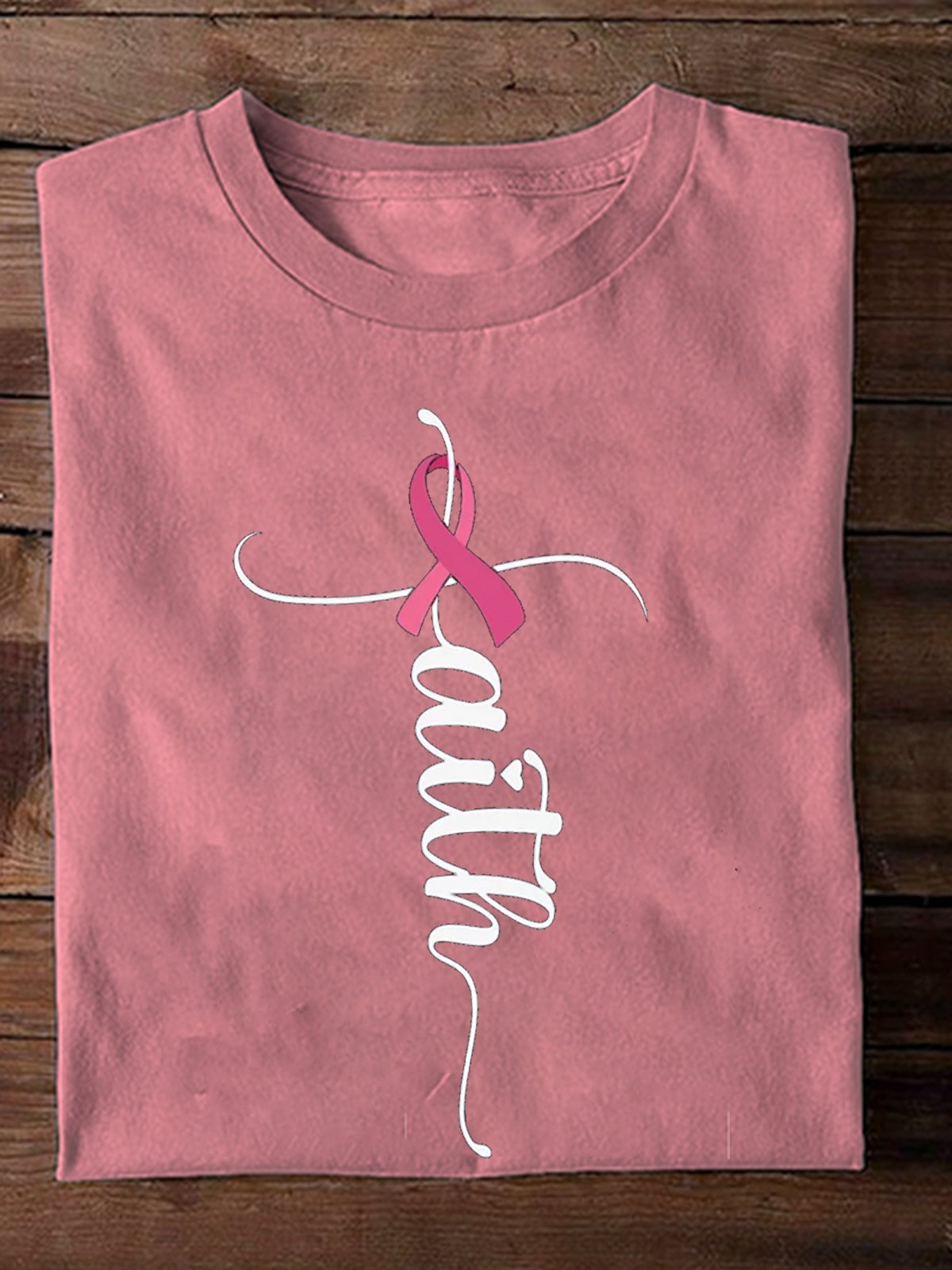 Crew Neck Casual Breast Cancer T-Shirt