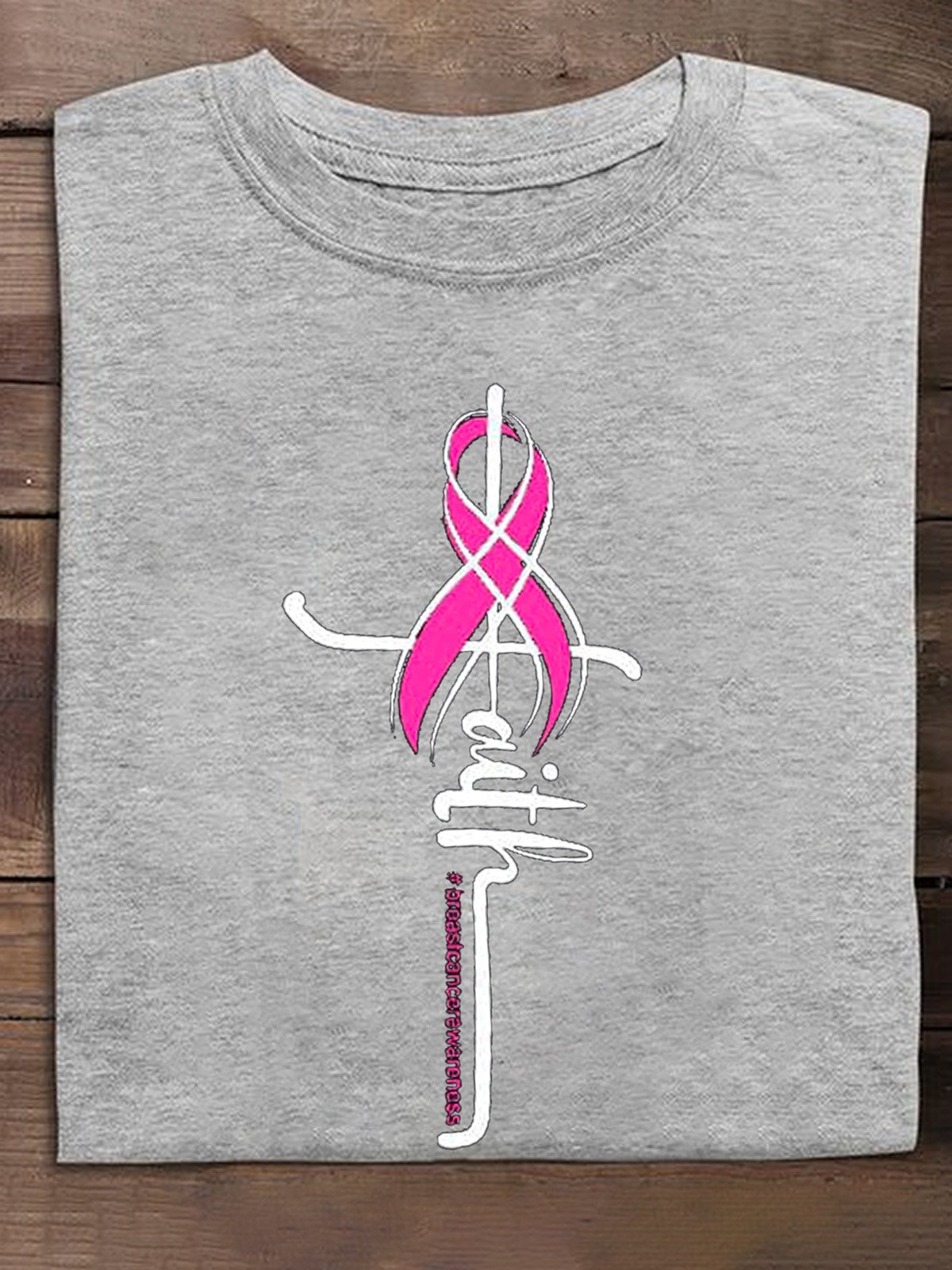 Casual Crew Neck Cotton Breast Cancer T-Shirt