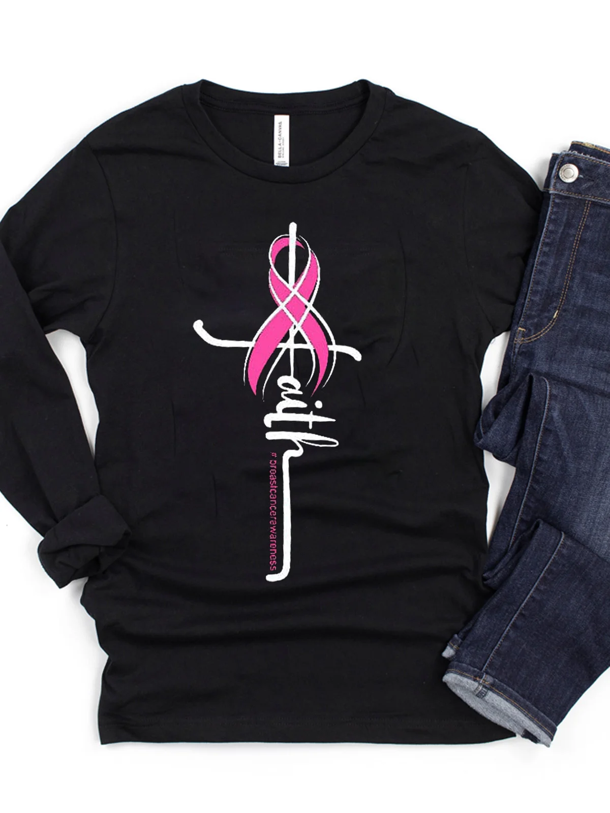 Casual Crew Neck Cotton Breast Cancer T-Shirt