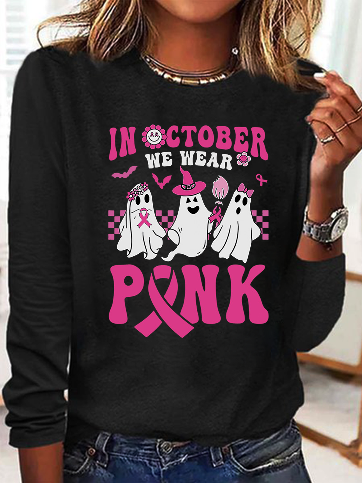 October Pink Art Print Breast Cancer T-Shirt