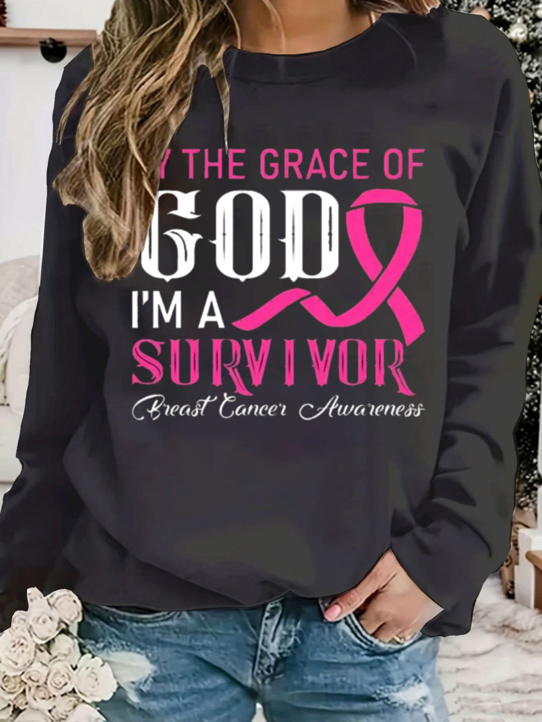 By The Grace Of God I'm A Survivor Breast Cancer Sweatshirt