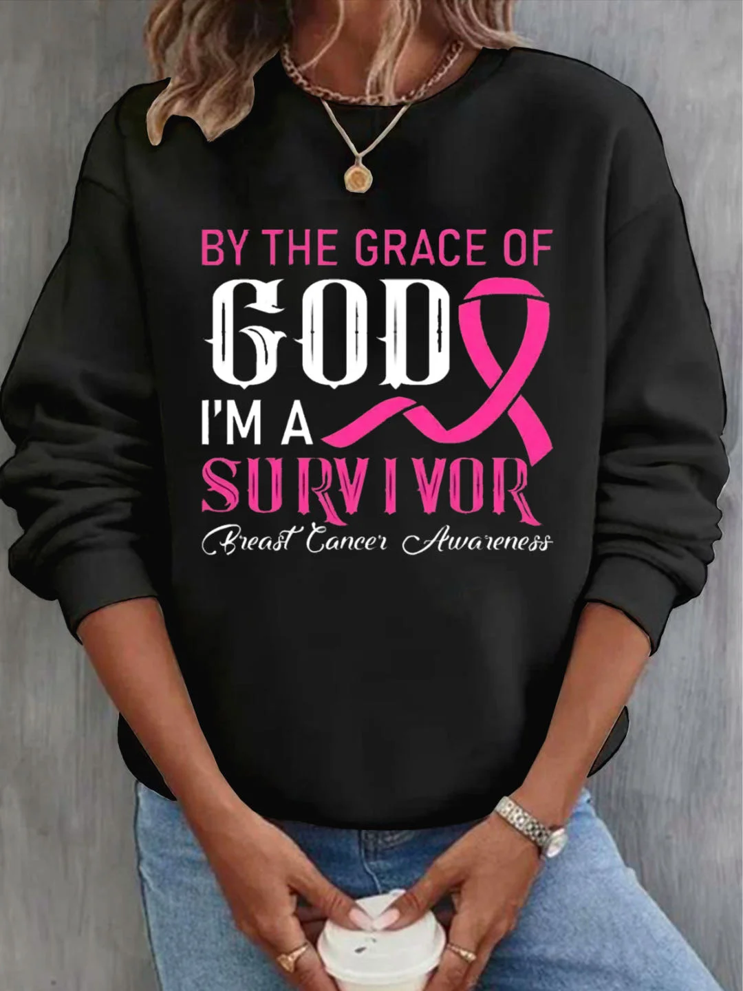 By The Grace Of God I'm A Survivor Breast Cancer Sweatshirt