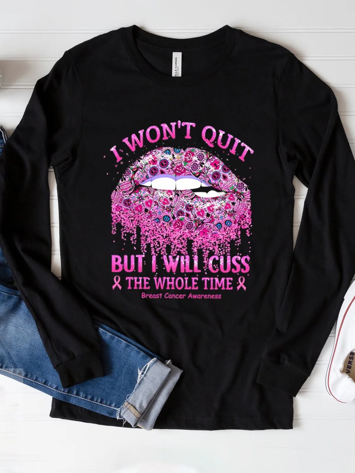 I Won't Quit But I Will Cuss The Whole Time Breast Cancer T-Shirt