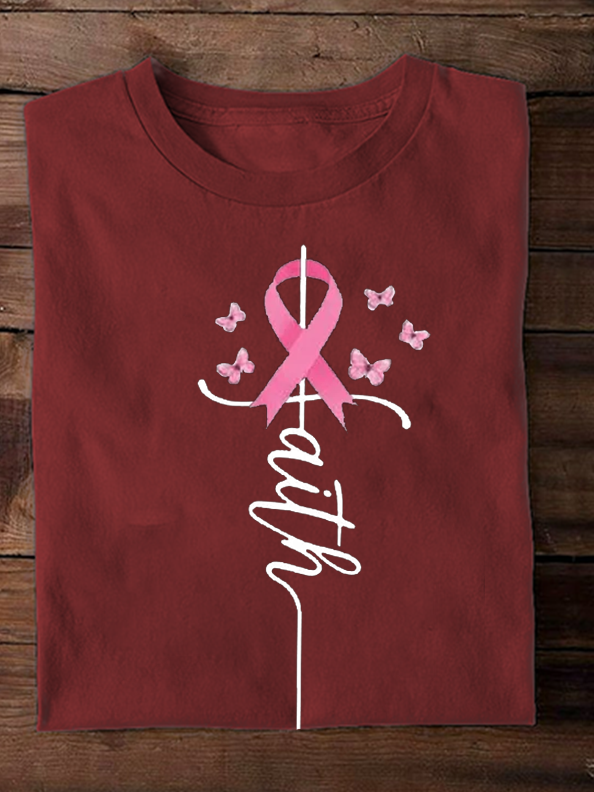 Pink Ribbon Faith Breast Cancer Awareness Warrior Breast Cancer T-Shirt