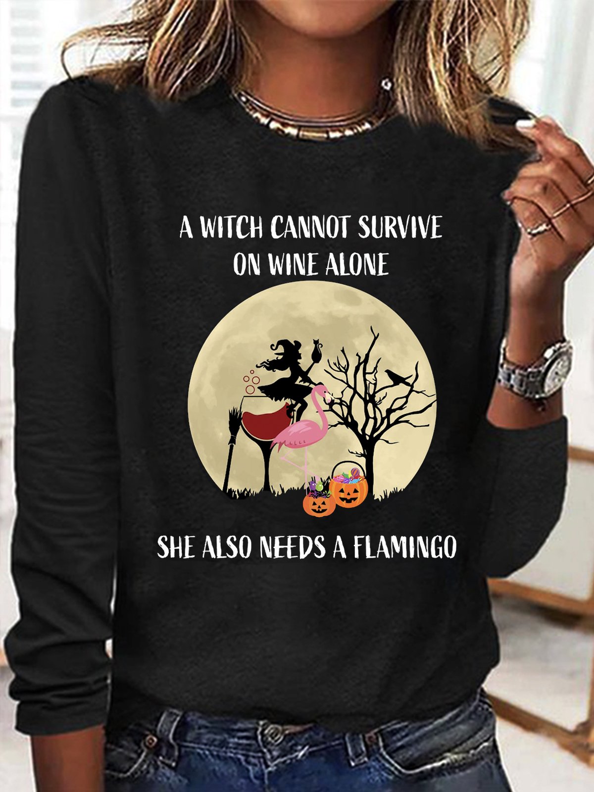 Witch, Wine, Flamingo Halloween Shirt, Halloween Flamingo witch Halloween T-Shirt