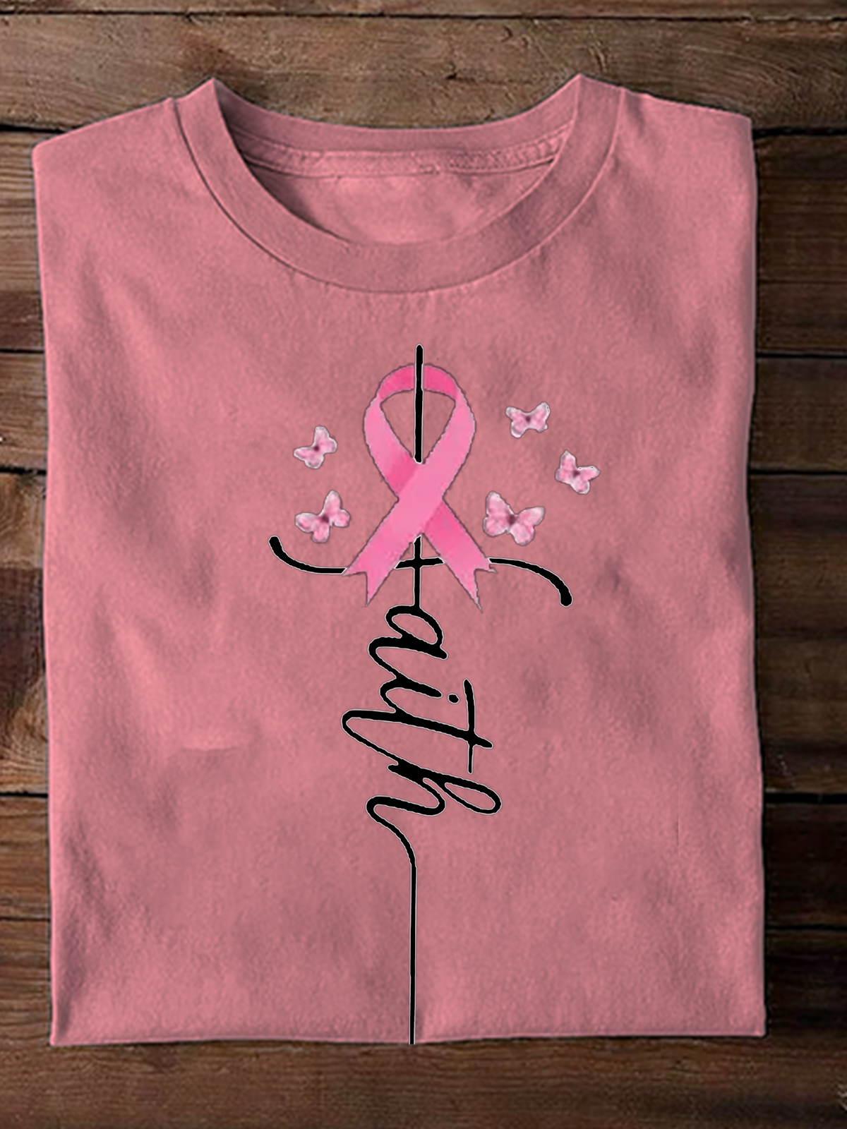 Pink Ribbon Faith Breast Cancer Awareness Warrior Breast Cancer T-Shirt