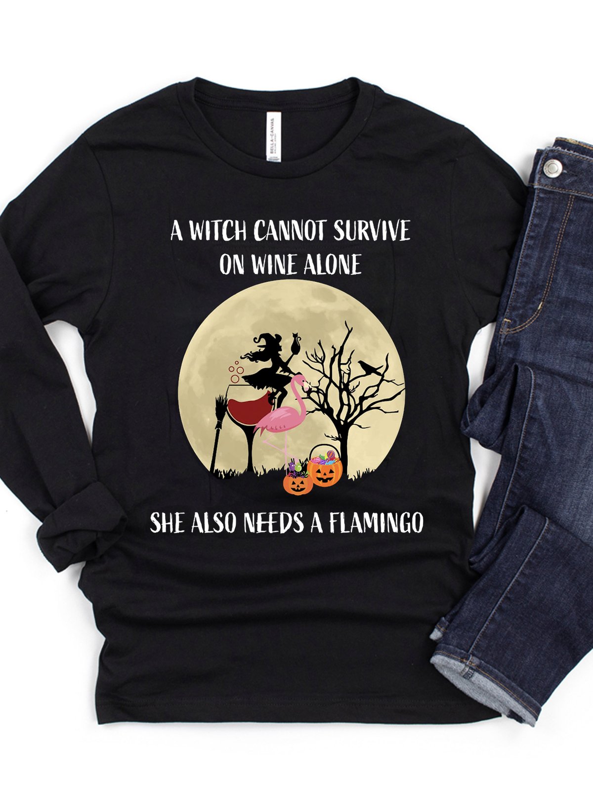 Witch, Wine, Flamingo Halloween Shirt, Halloween Flamingo witch Halloween T-Shirt