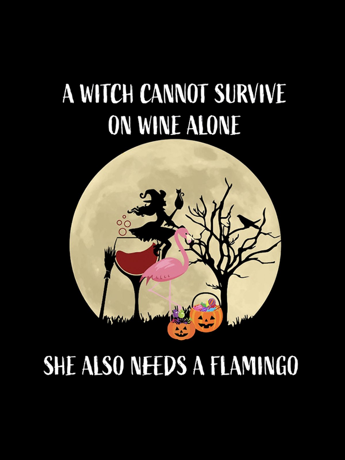 Witch, Wine, Flamingo Halloween Shirt, Halloween Flamingo witch Halloween T-Shirt