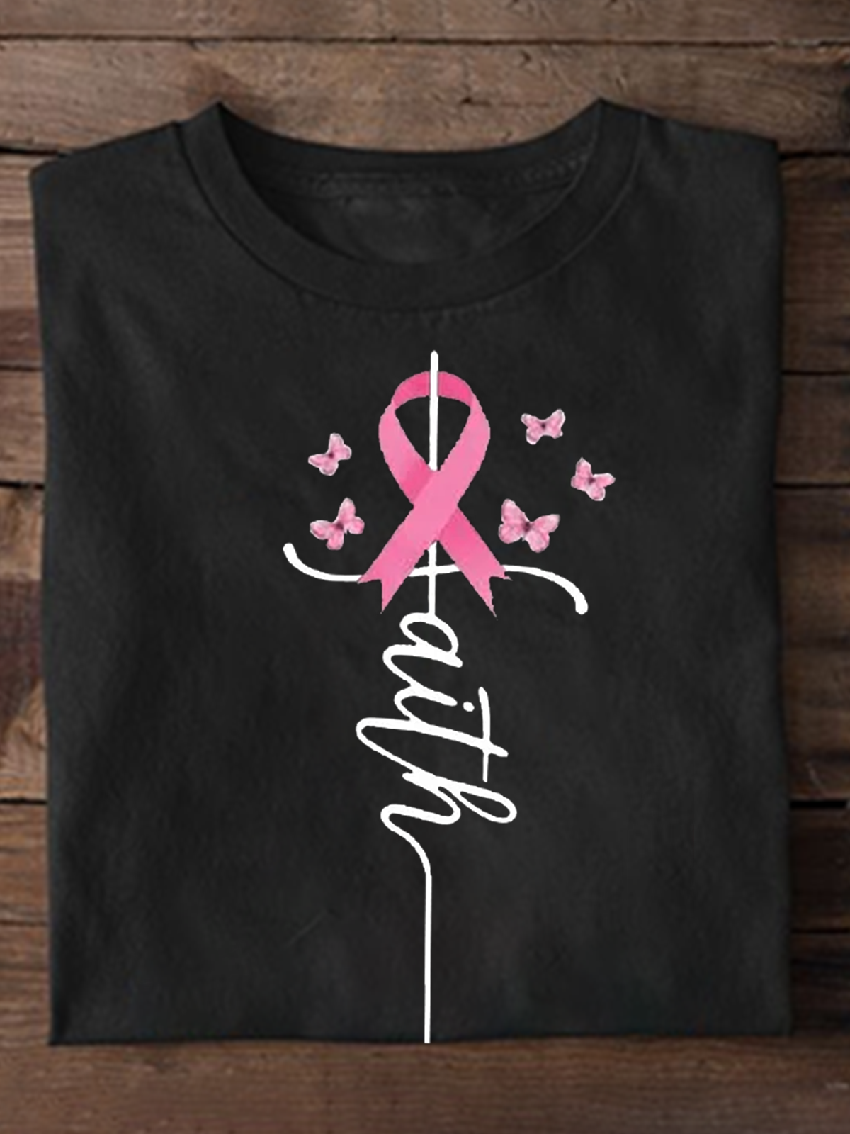 Pink Ribbon Faith Breast Cancer Awareness Warrior Breast Cancer T-Shirt