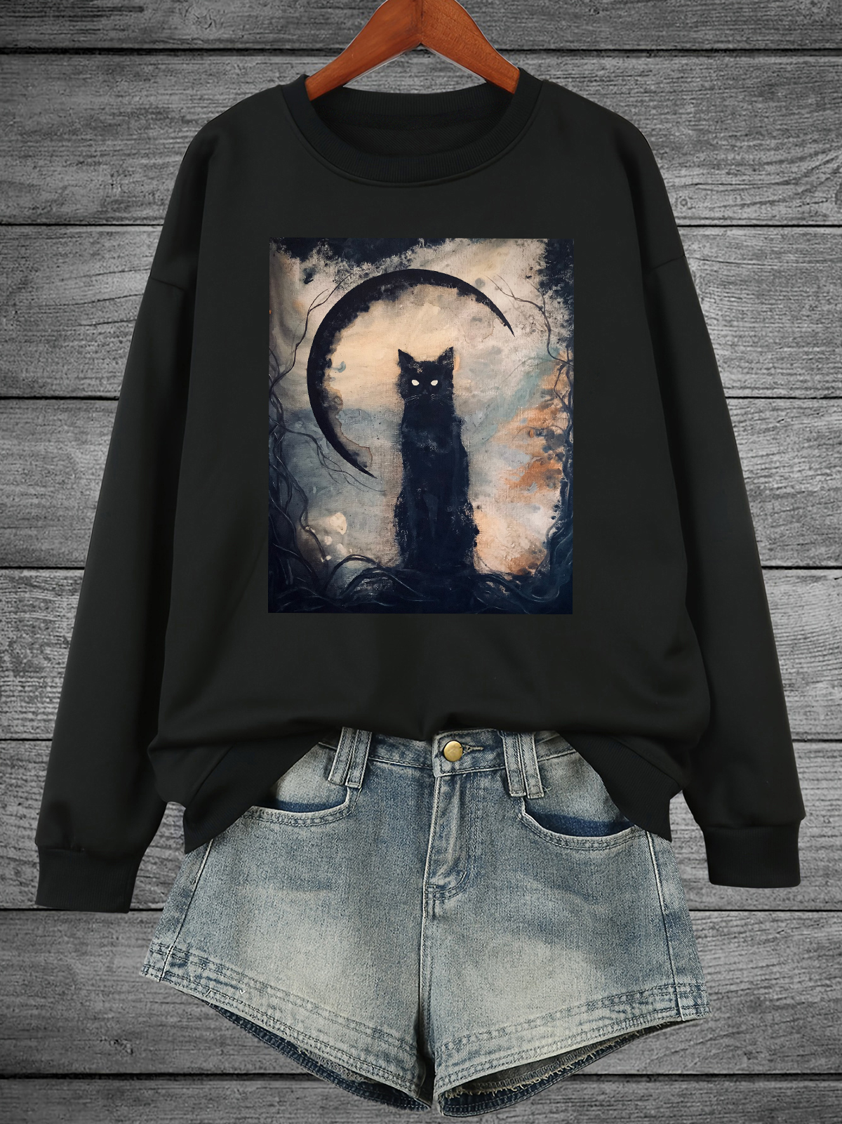 Cat Crew Neck Cotton Sweatshirt