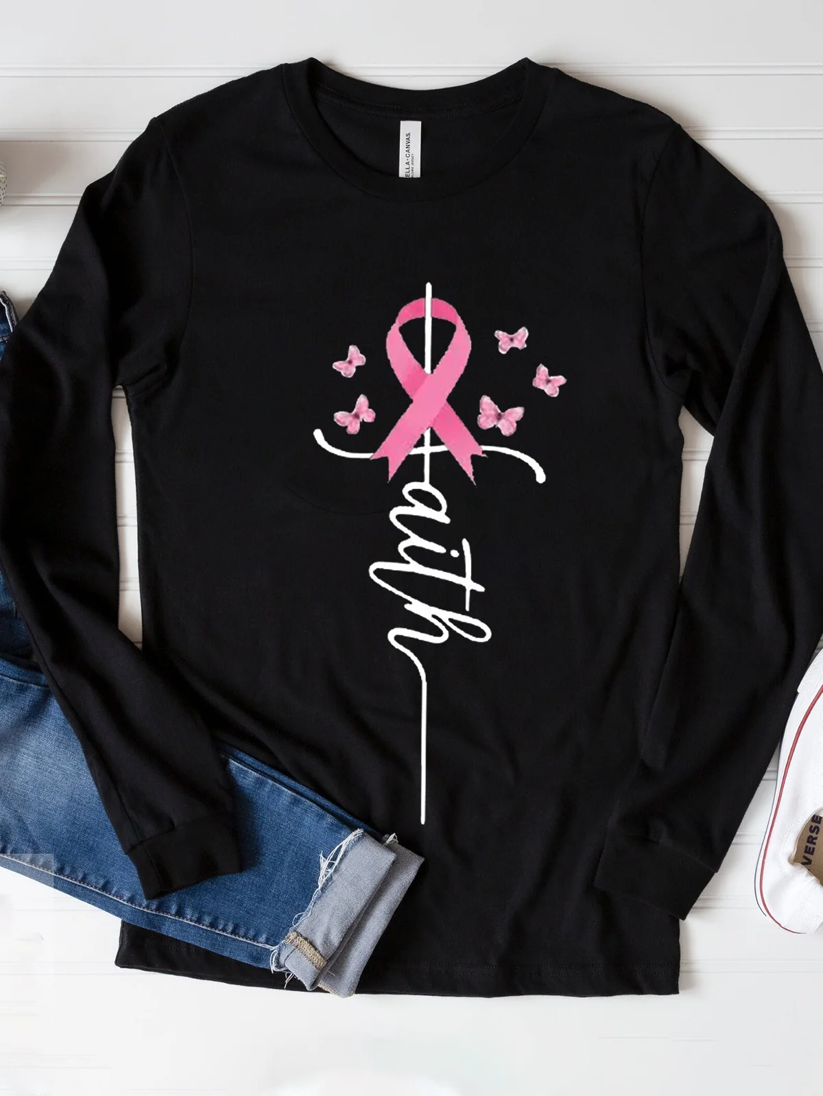 Pink Ribbon Faith Breast Cancer Awareness Warrior Breast Cancer T-Shirt