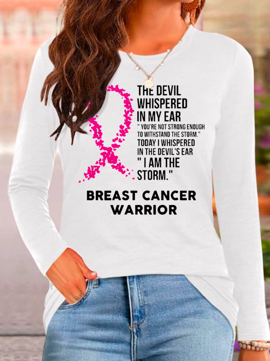 Breast Cancer Awareness Print Casual  Breast Cancer T-Shirt