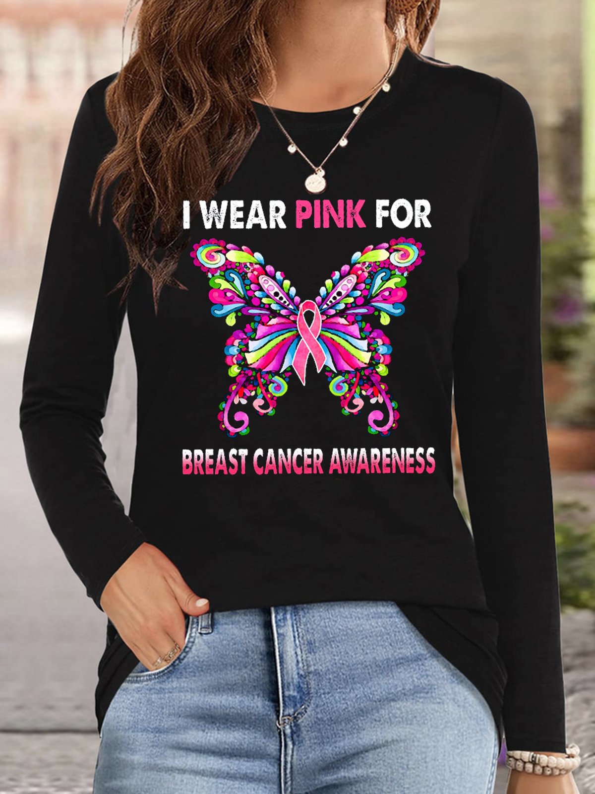 I Wear Pink For Breast Cancer Awareness Breast Cancer T-Shirt