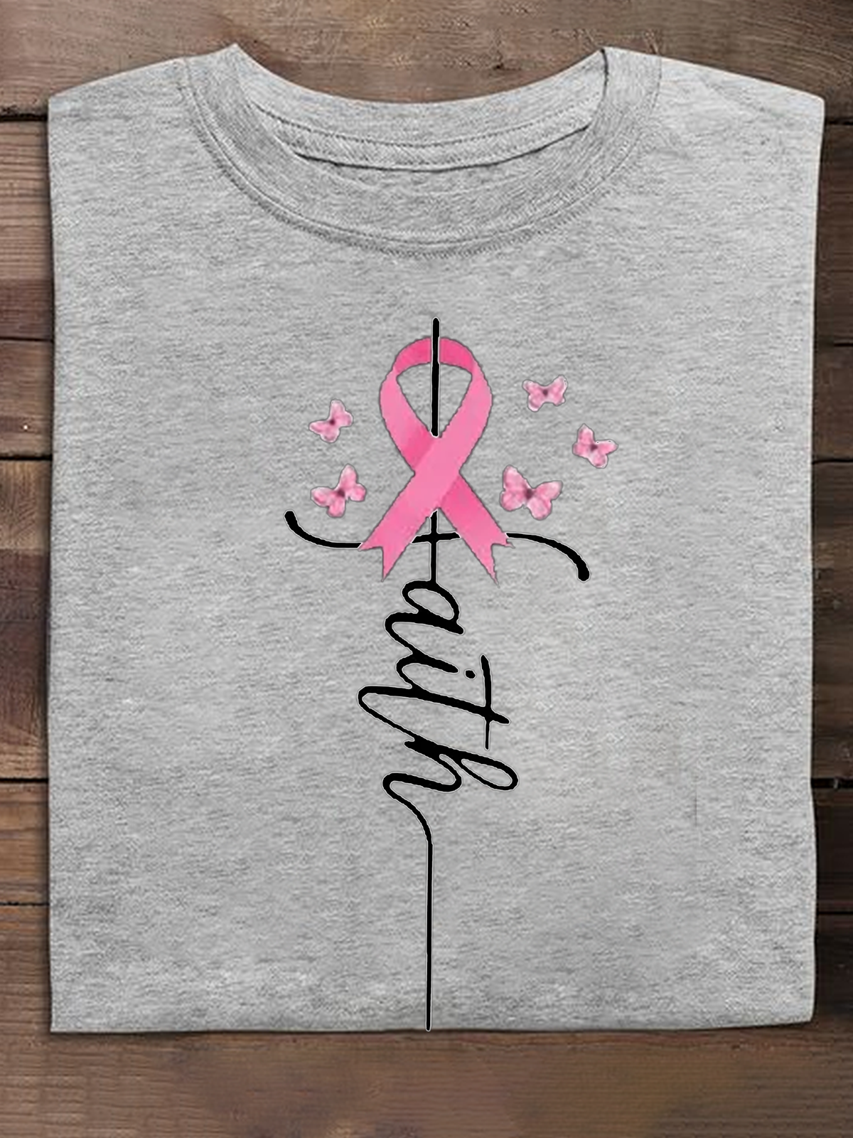 Pink Ribbon Faith Breast Cancer Awareness Warrior Breast Cancer T-Shirt