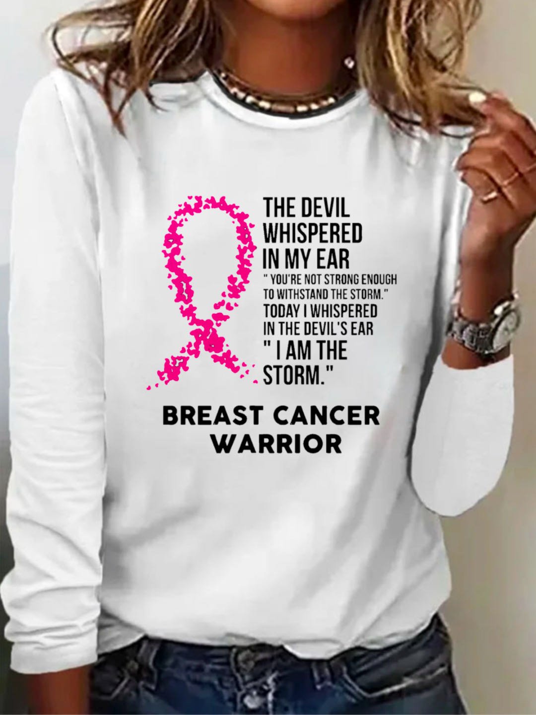 Breast Cancer Awareness Print Casual  Breast Cancer T-Shirt