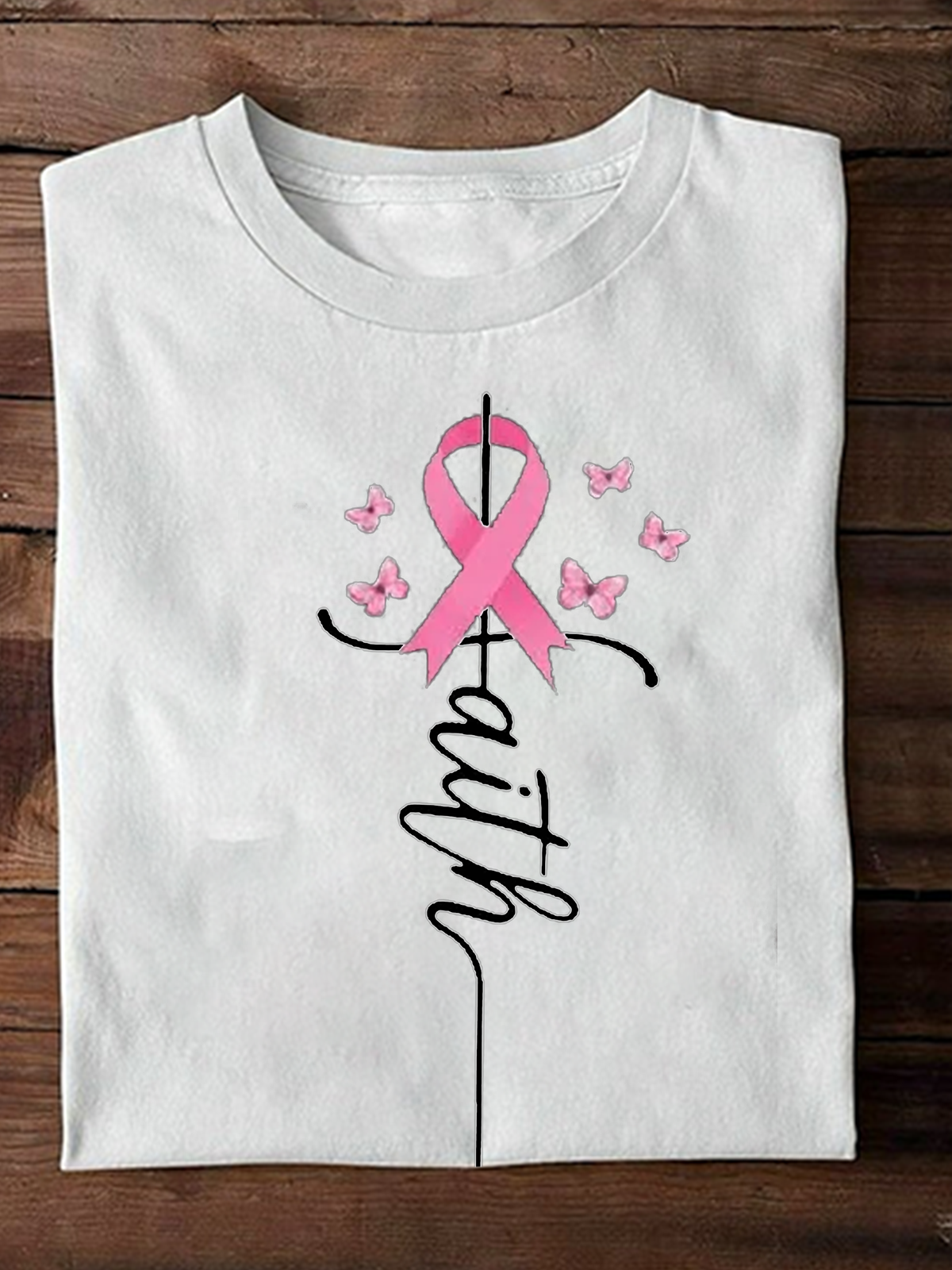 Pink Ribbon Faith Breast Cancer Awareness Warrior Breast Cancer T-Shirt