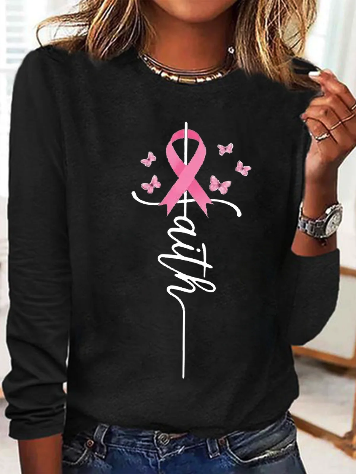 Pink Ribbon Faith Breast Cancer Awareness Warrior Breast Cancer T-Shirt