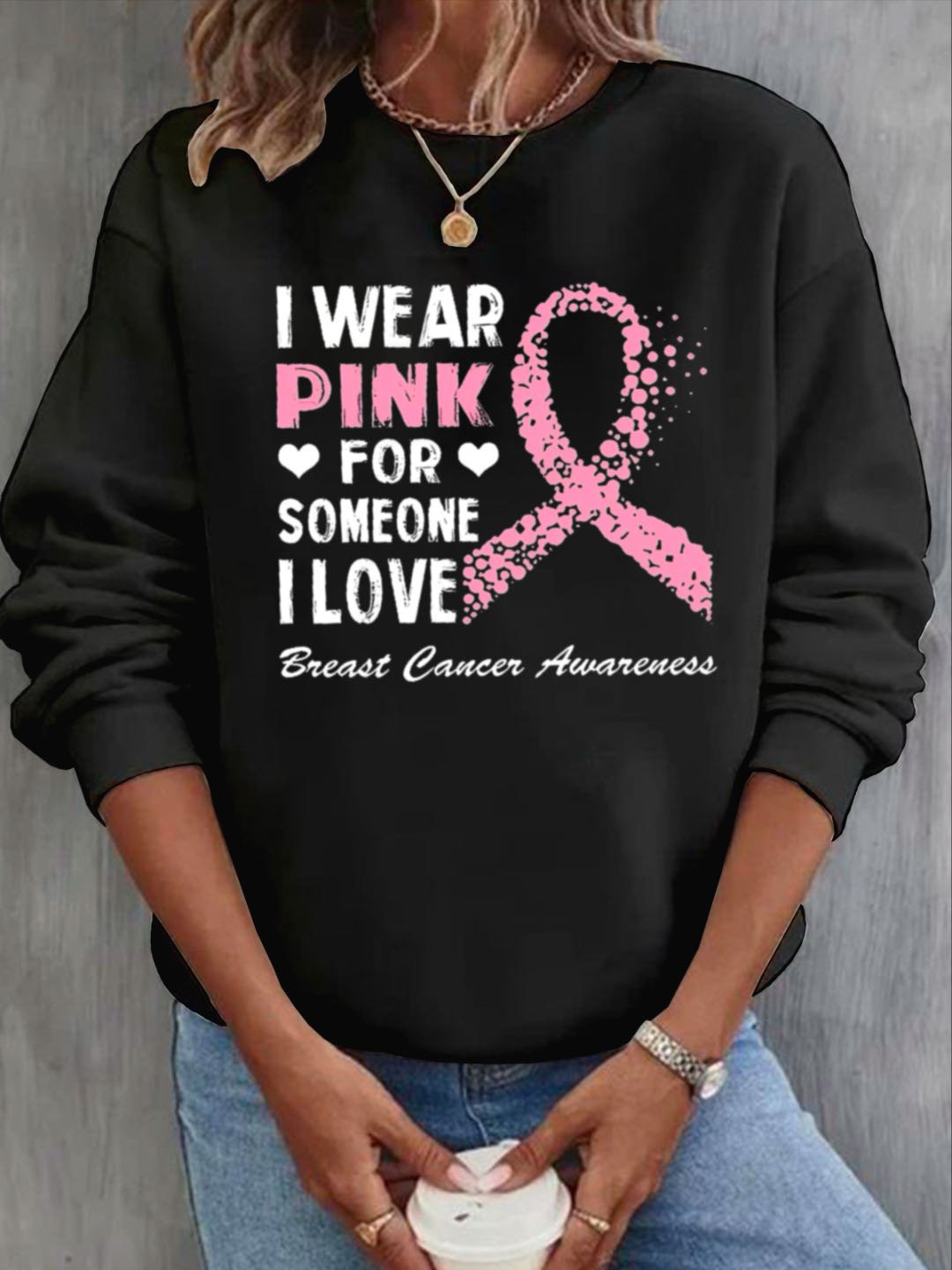 I wear pink Voltage the one i love Breast cancer awareness Breast Cancer	Breast Cancer Awareness Month  Sweatshirt