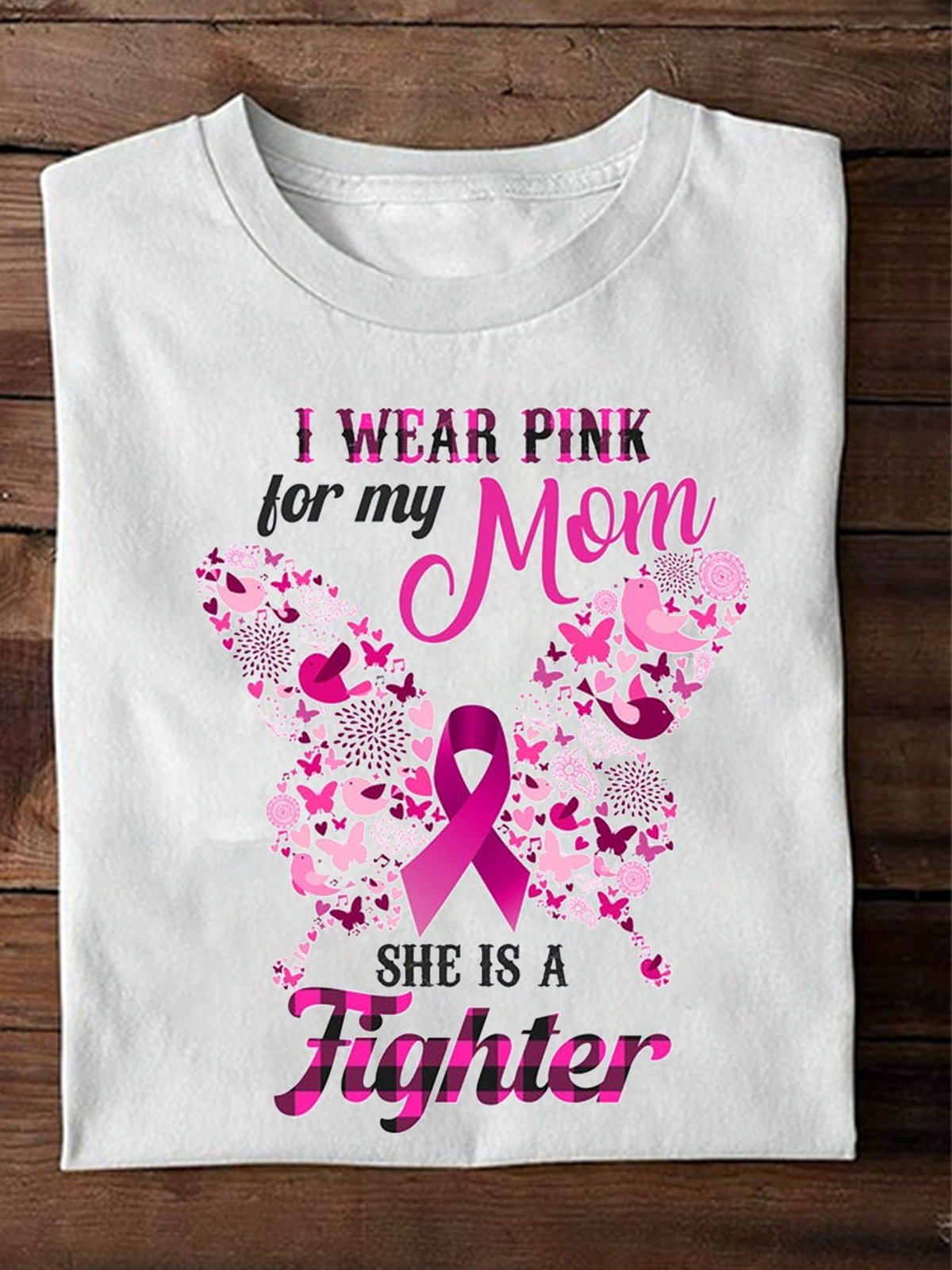 I Wear Pink For My Mom Butterfly & Pink Ribbon Breast Cancer Breast Cancer Awareness Month T-Shirt