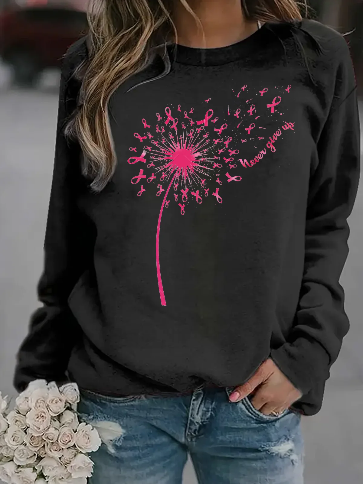 Never Giver Up  Breast Cancer Breast Cancer Awareness Month Sweatshirt