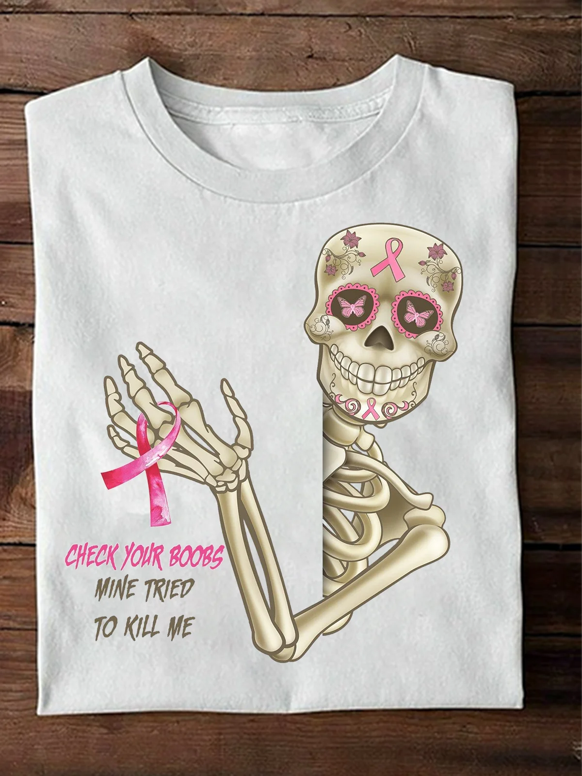 Check Your Boobs Mine Tried To Kill Me Breast Cancer Breast Cancer Awareness Month T-Shirt