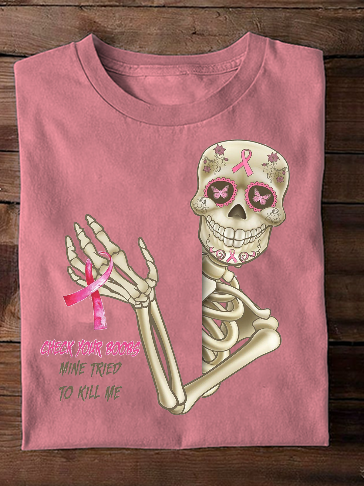 Check Your Boobs Mine Tried To Kill Me Breast Cancer Breast Cancer Awareness Month T-Shirt