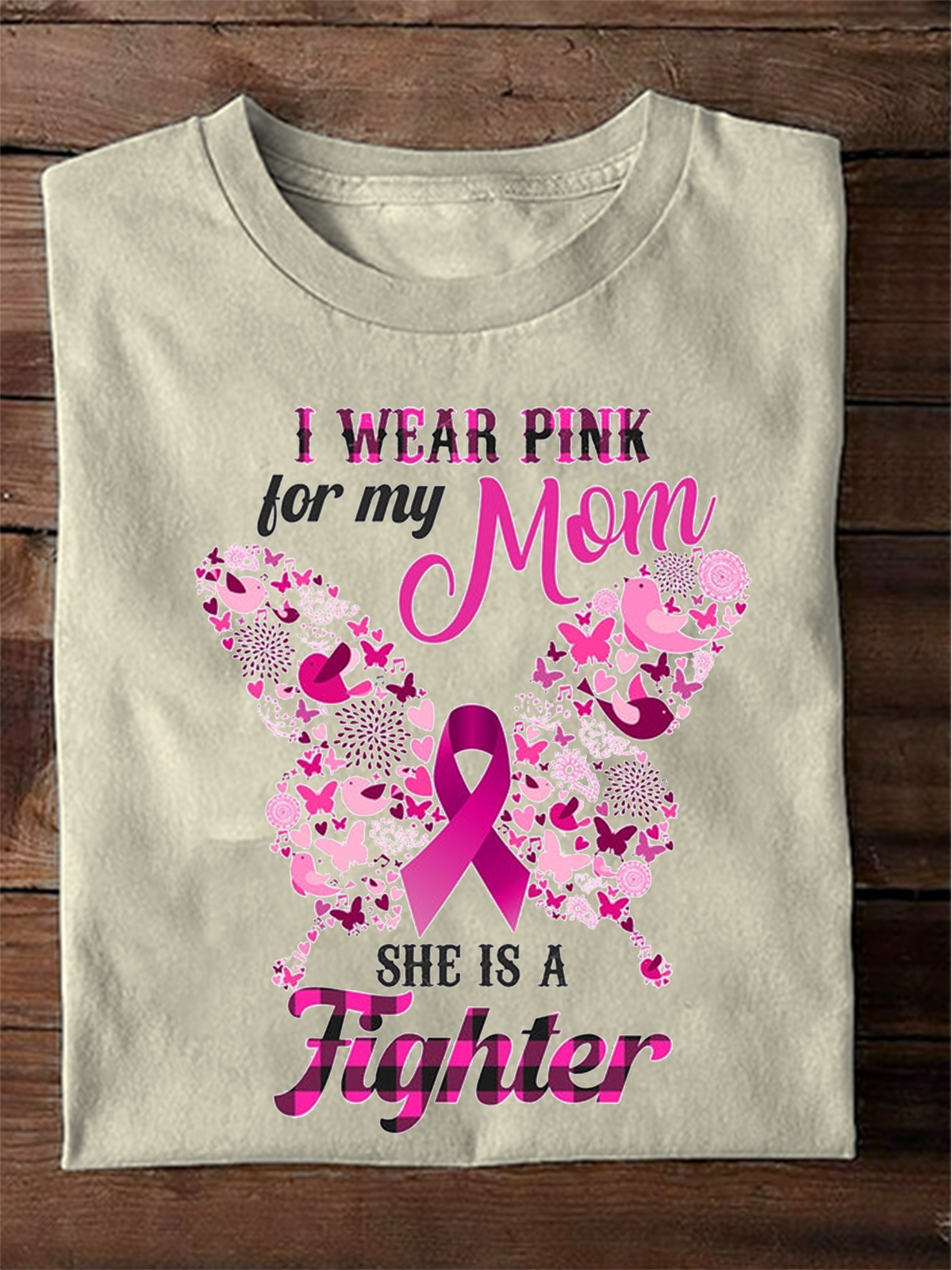 I Wear Pink For My Mom Butterfly & Pink Ribbon Breast Cancer Breast Cancer Awareness Month T-Shirt