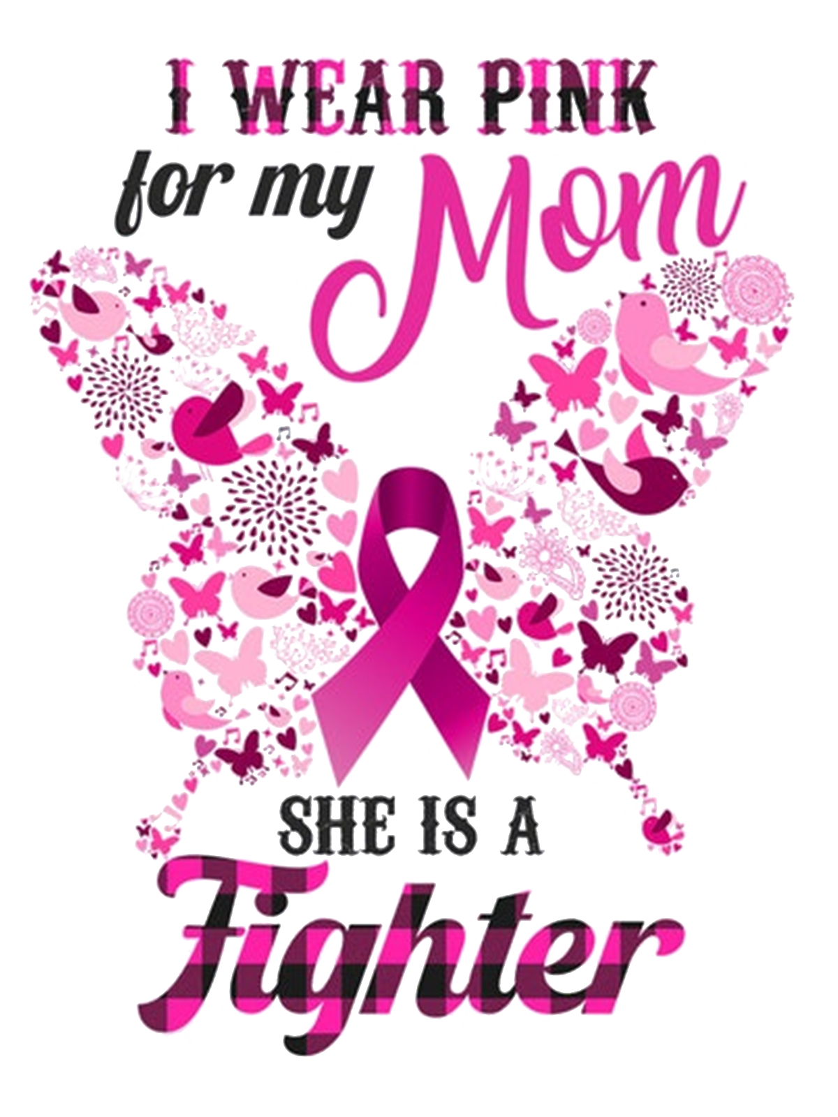 I Wear Pink For My Mom Butterfly & Pink Ribbon Breast Cancer Breast Cancer Awareness Month T-Shirt