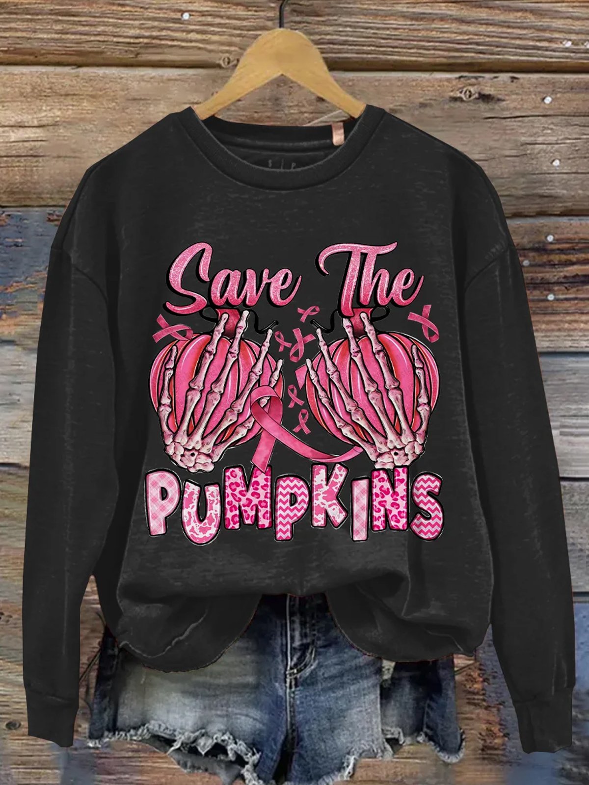 Loose Casual Cotton Crew Neck Breast Cancer	Breast Cancer Awareness Month  Sweatshirt