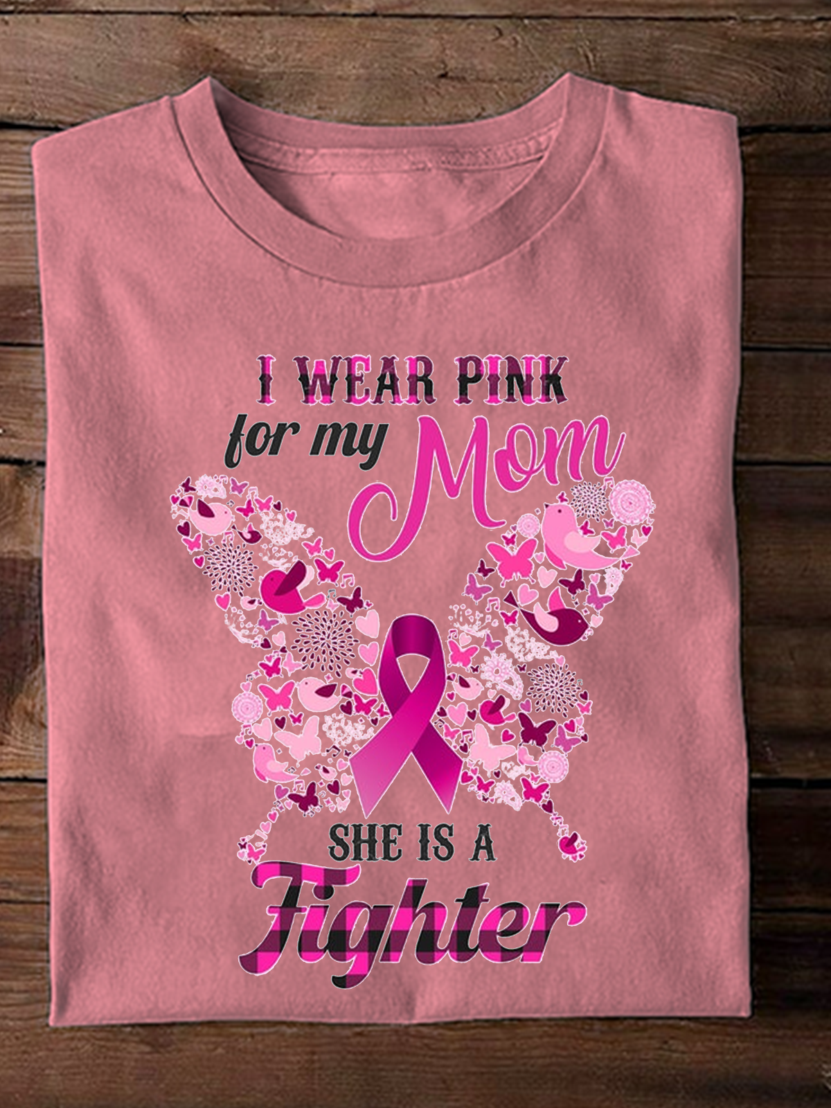 I Wear Pink For My Mom Butterfly & Pink Ribbon Breast Cancer Breast Cancer Awareness Month T-Shirt