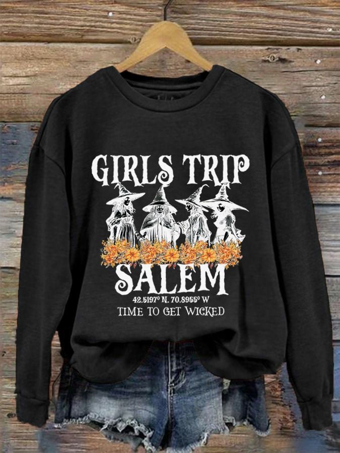 Girl's Trip Salem Time To Get Wicked witch Halloween Sweatshirt