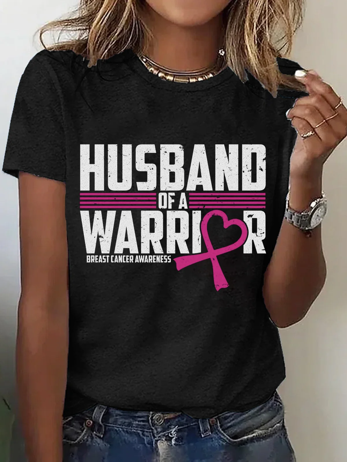 Husband Of A Warrior Breast Cancer Breast Cancer Awareness Month T-Shirt