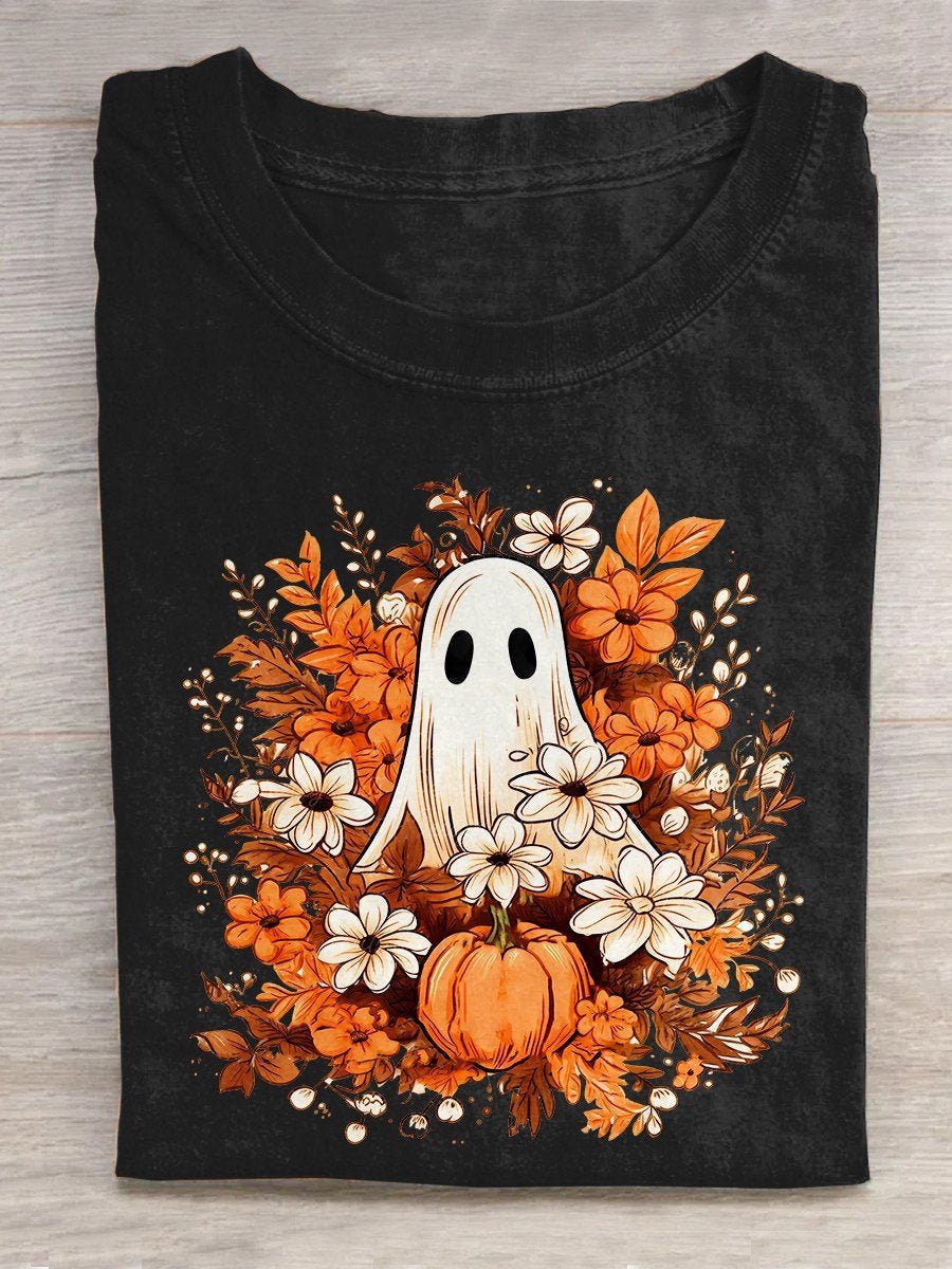 Casual Crew Neck witch Halloween T-Shirt