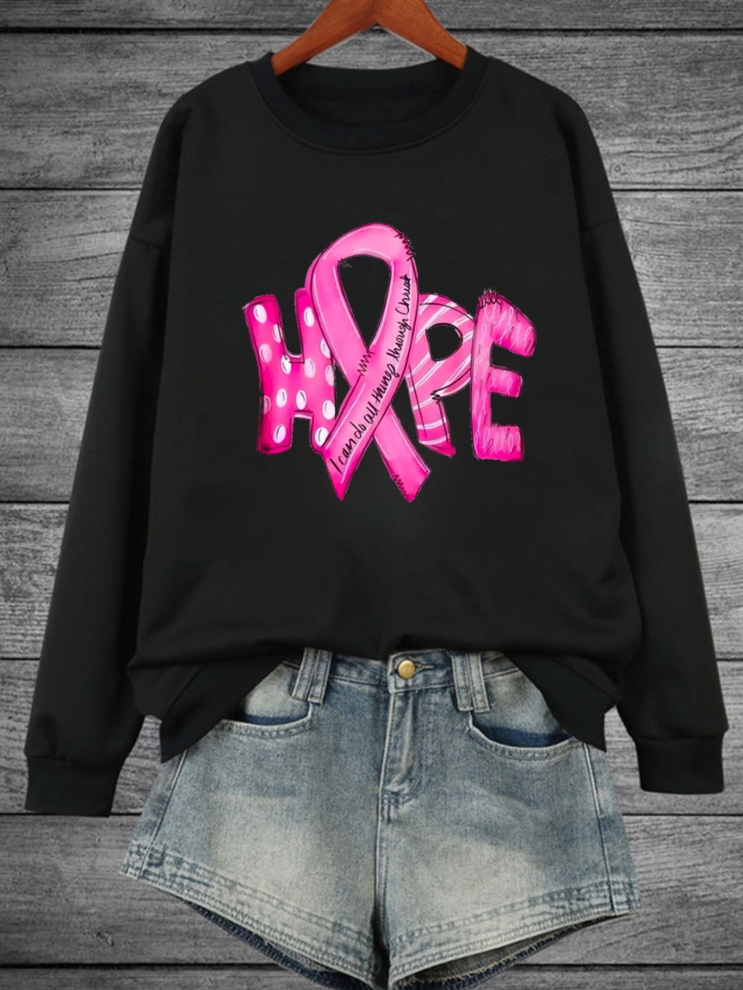 Casual Letter Pattern Breast Cancer Breast Cancer Awareness Month Sweatshirt